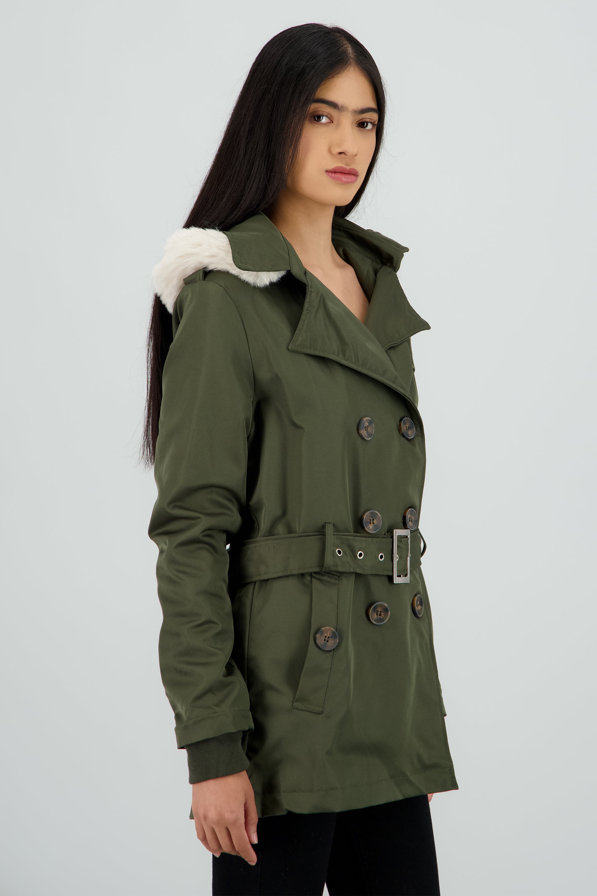 Gabardina con botones det peluche OLIVO