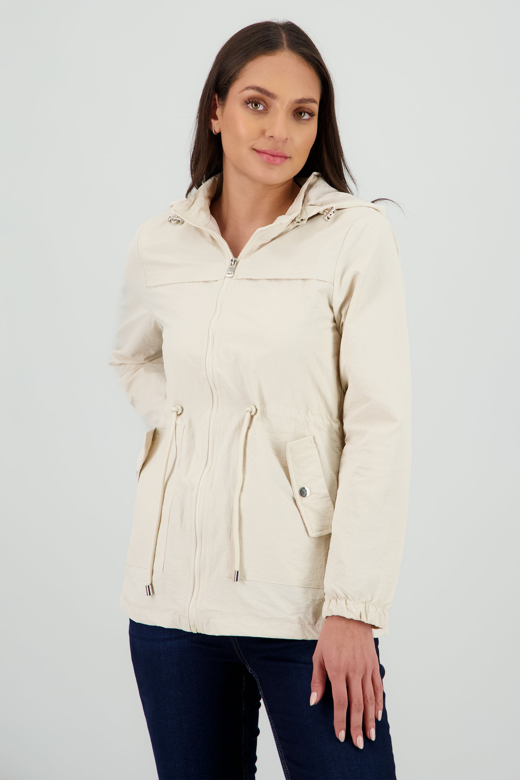 Gabardina con gorro det jareta HUESO