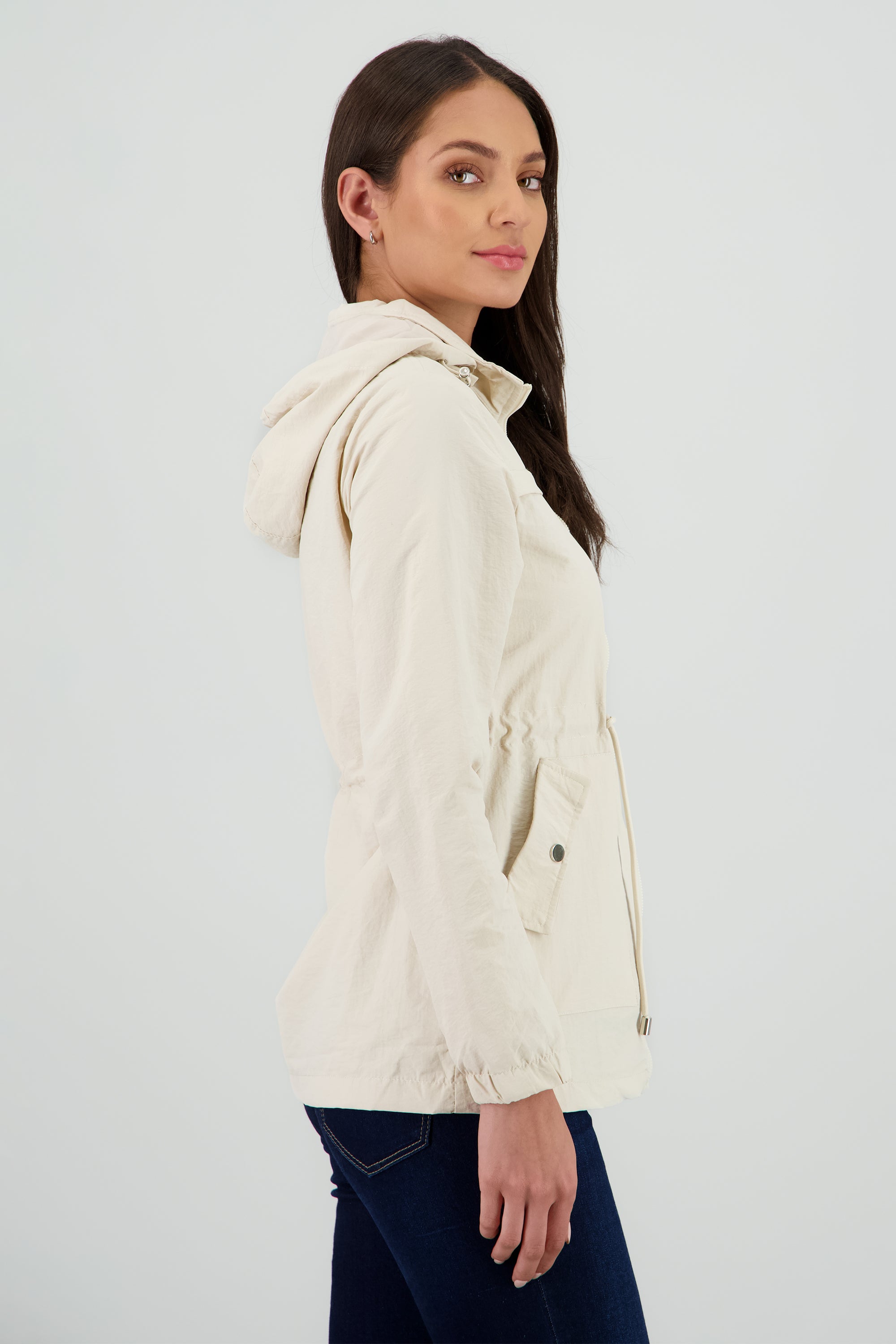 Gabardina con gorro det jareta HUESO