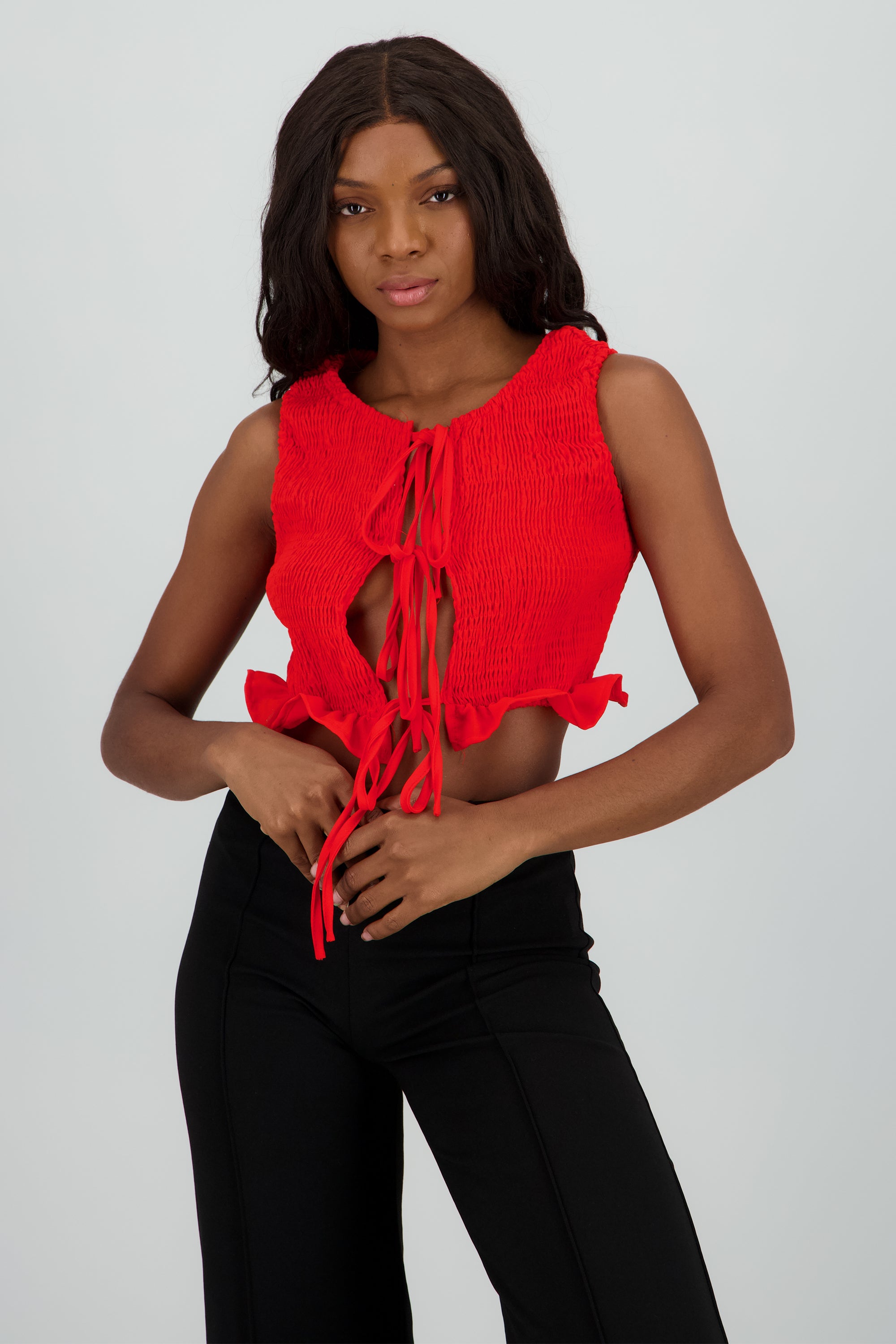 Top con smock lazos ROJO