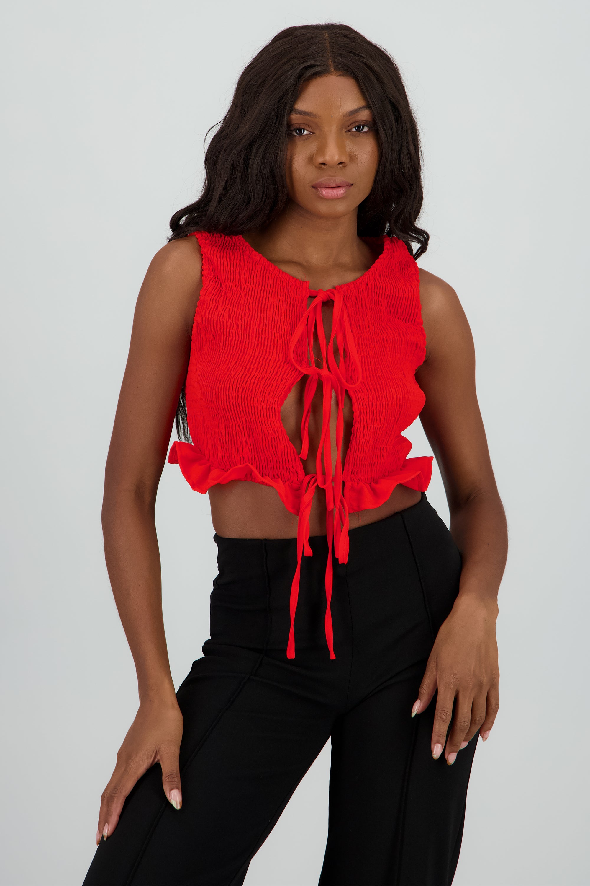 Top con smock lazos ROJO