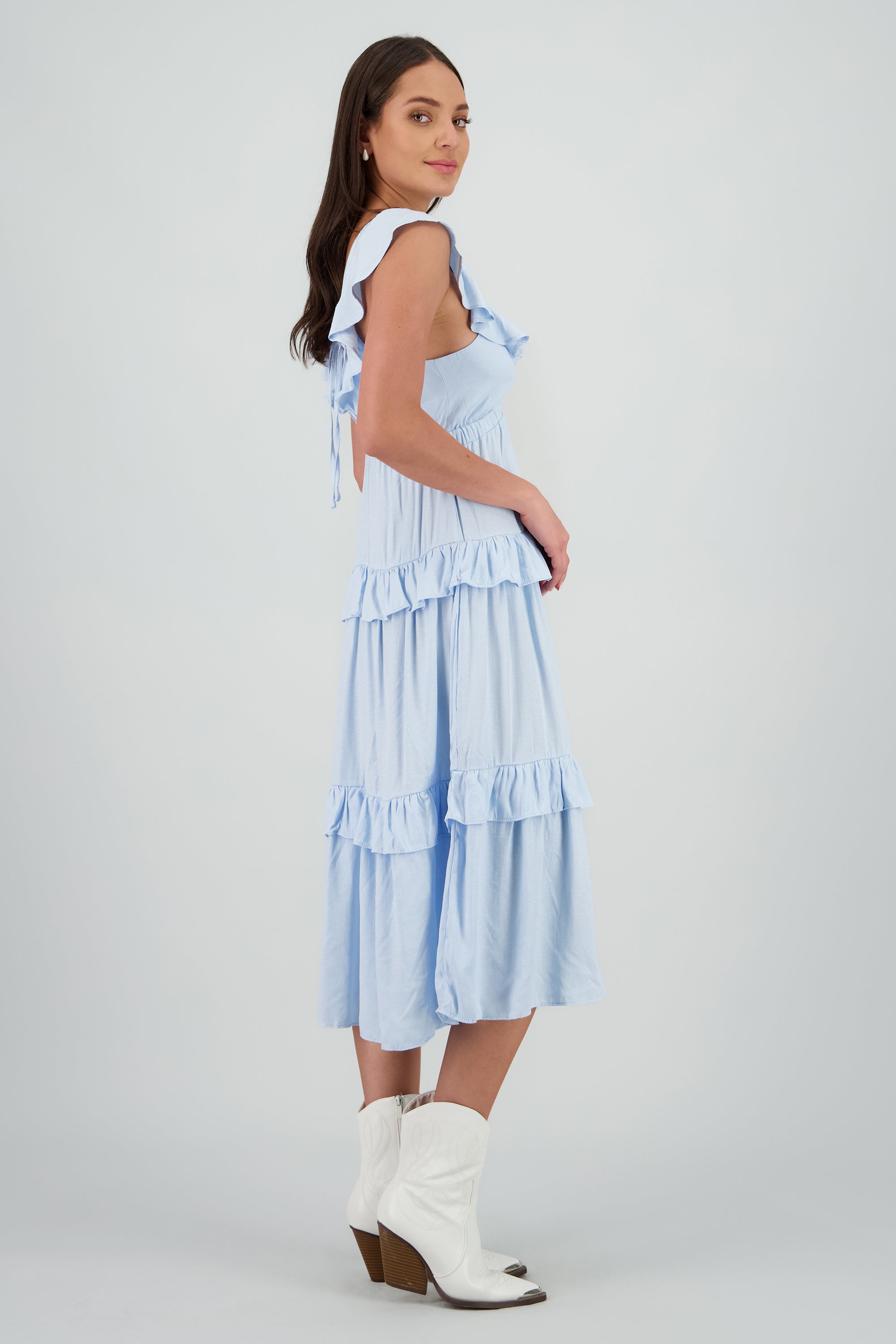 Maxi vestido olanes escote v AZUL CIELO
