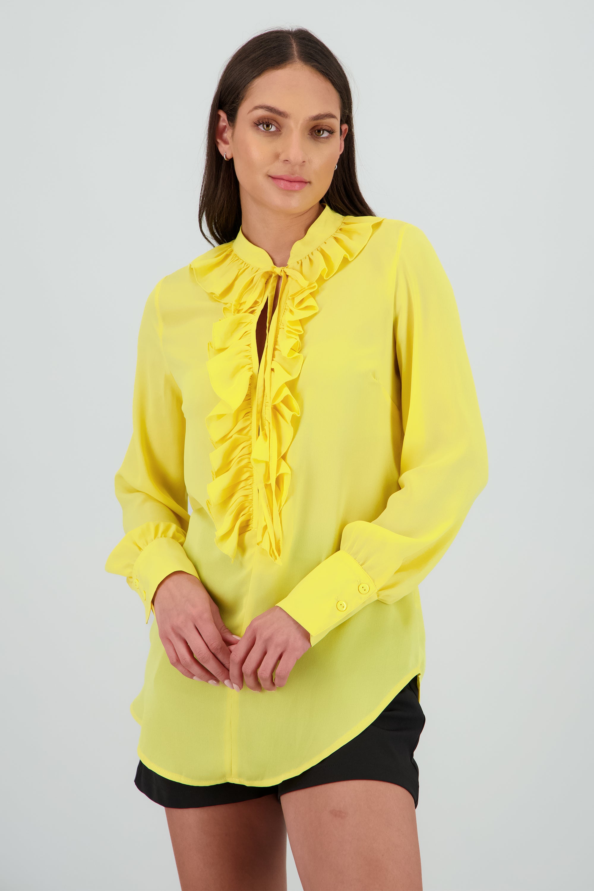 Blusa manga larga boho escote en v AMARILLO PASTEL