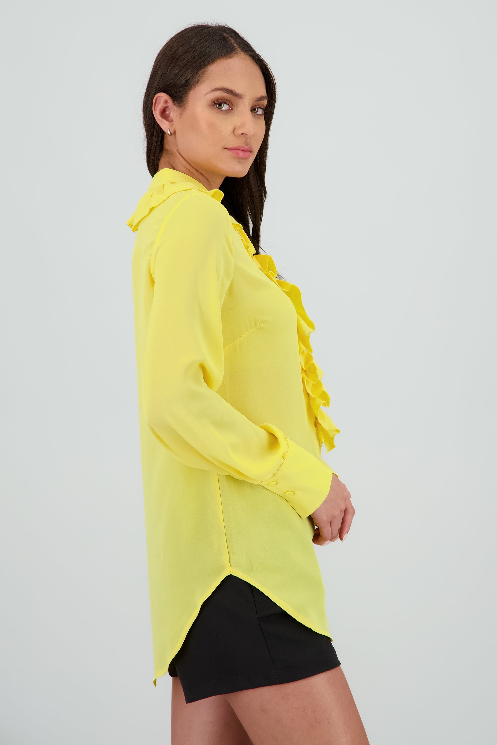 Blusa manga larga boho escote en v AMARILLO PASTEL
