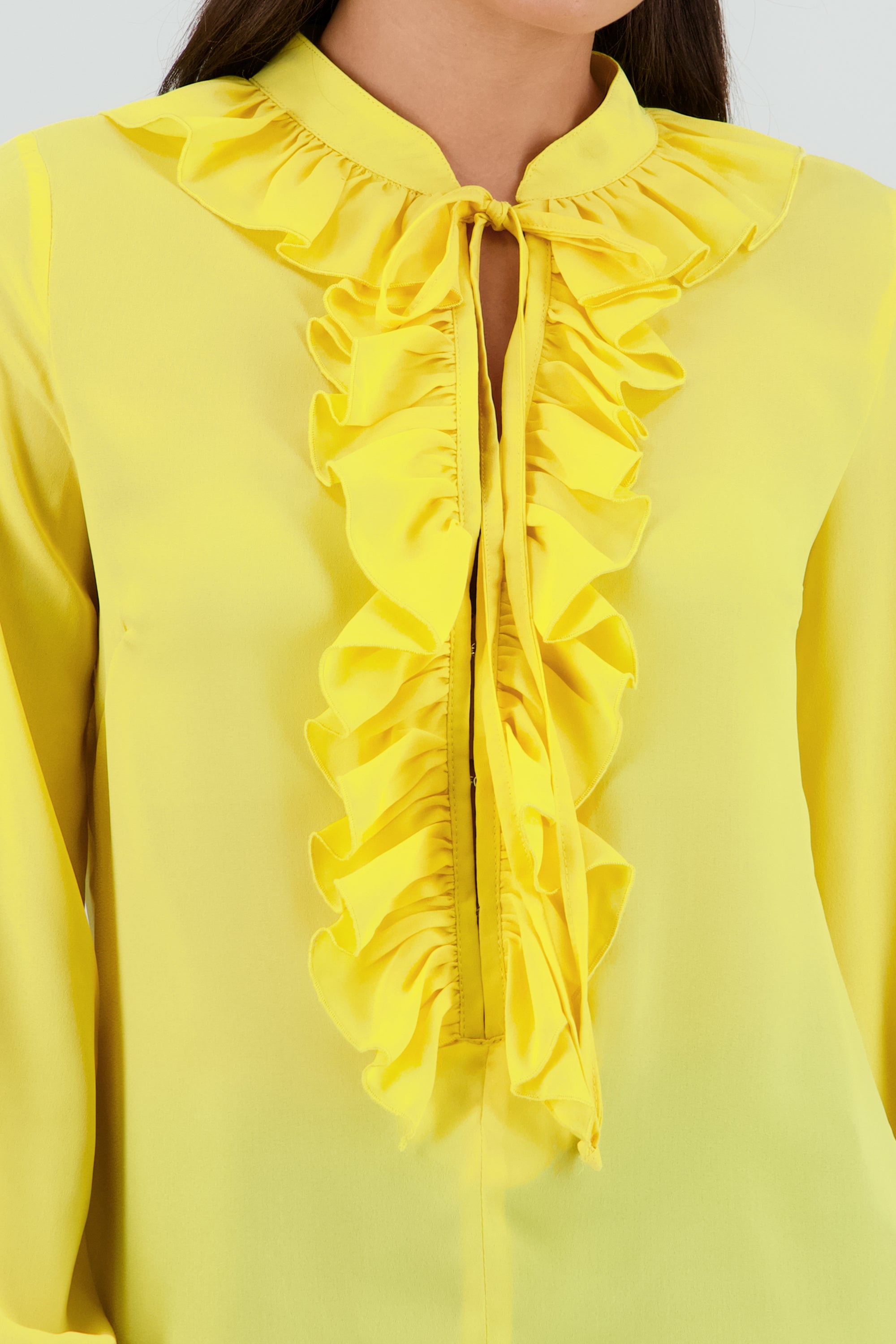 Blusa manga larga boho escote en v AMARILLO PASTEL