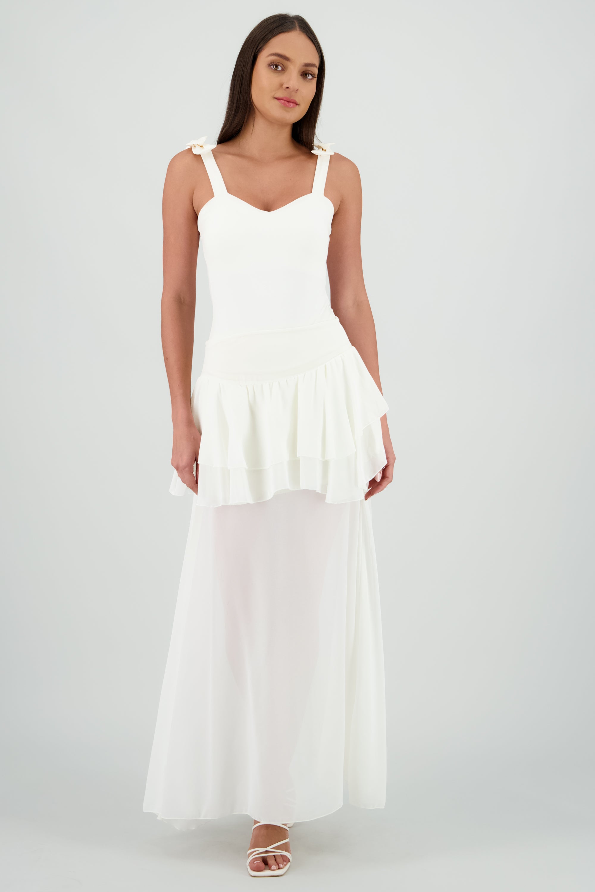 Falda maxi doble olan chifon CREMA