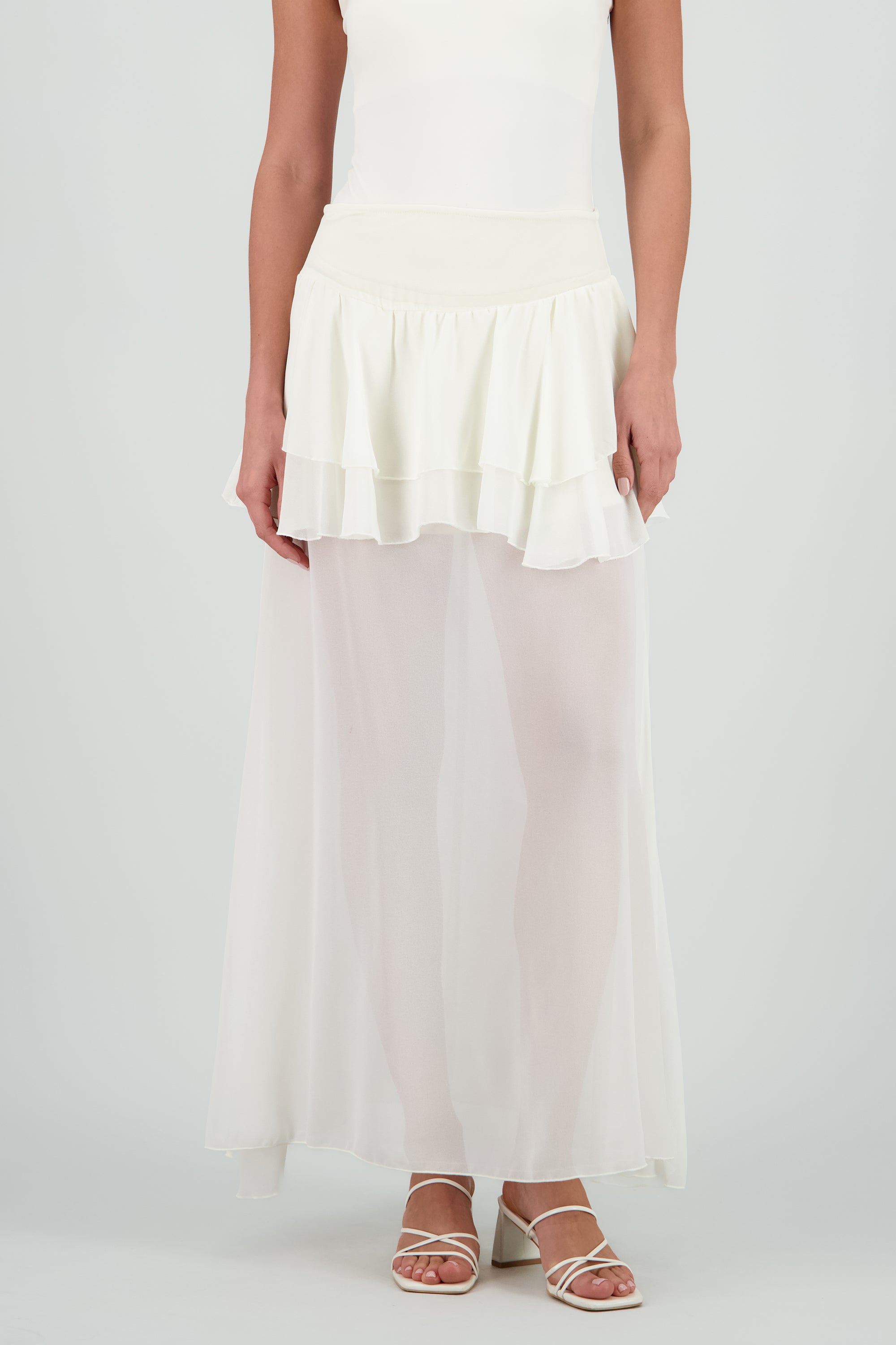 Falda maxi doble olan chifon CREMA