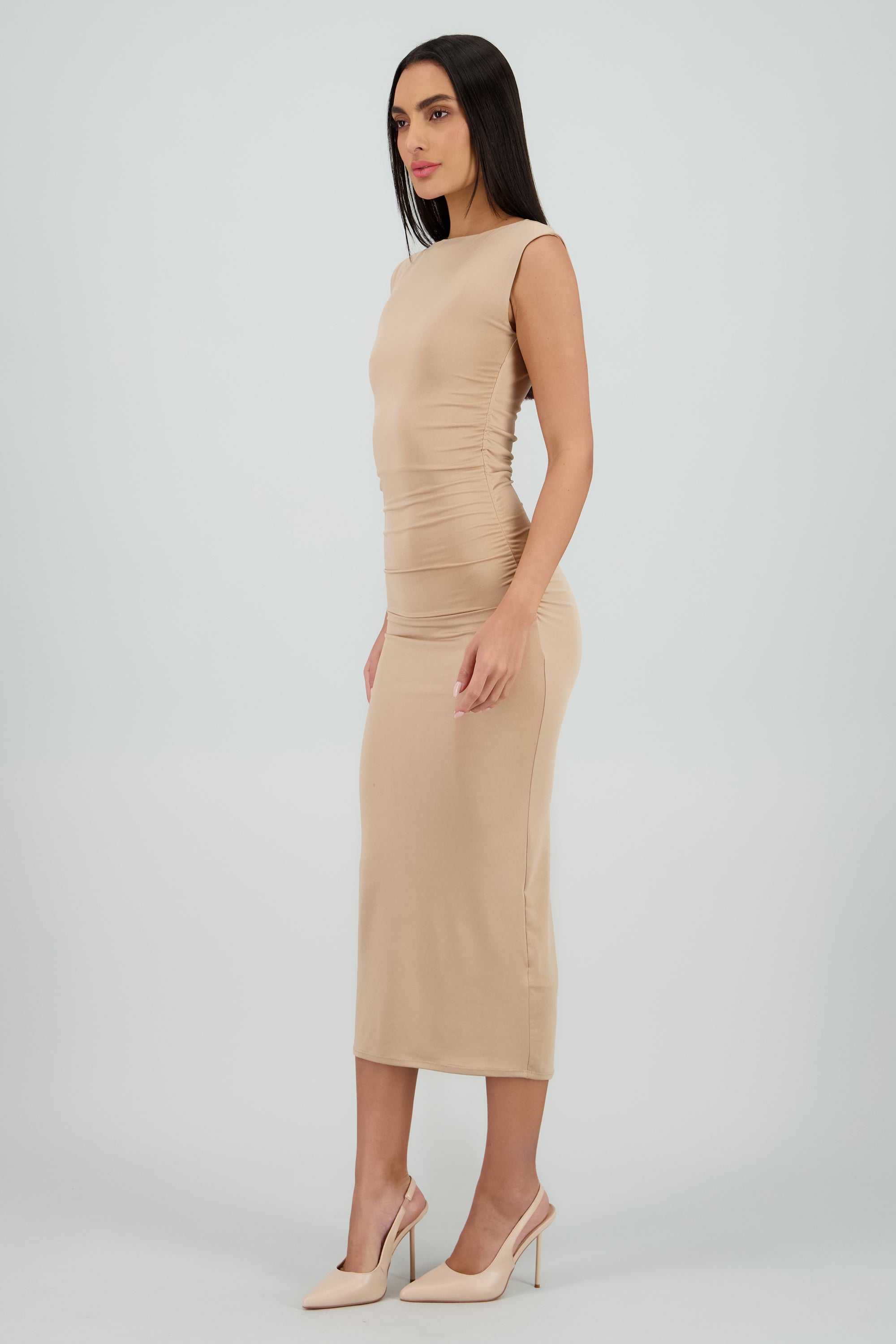 Vestido drapeado sin mangas BEIGE