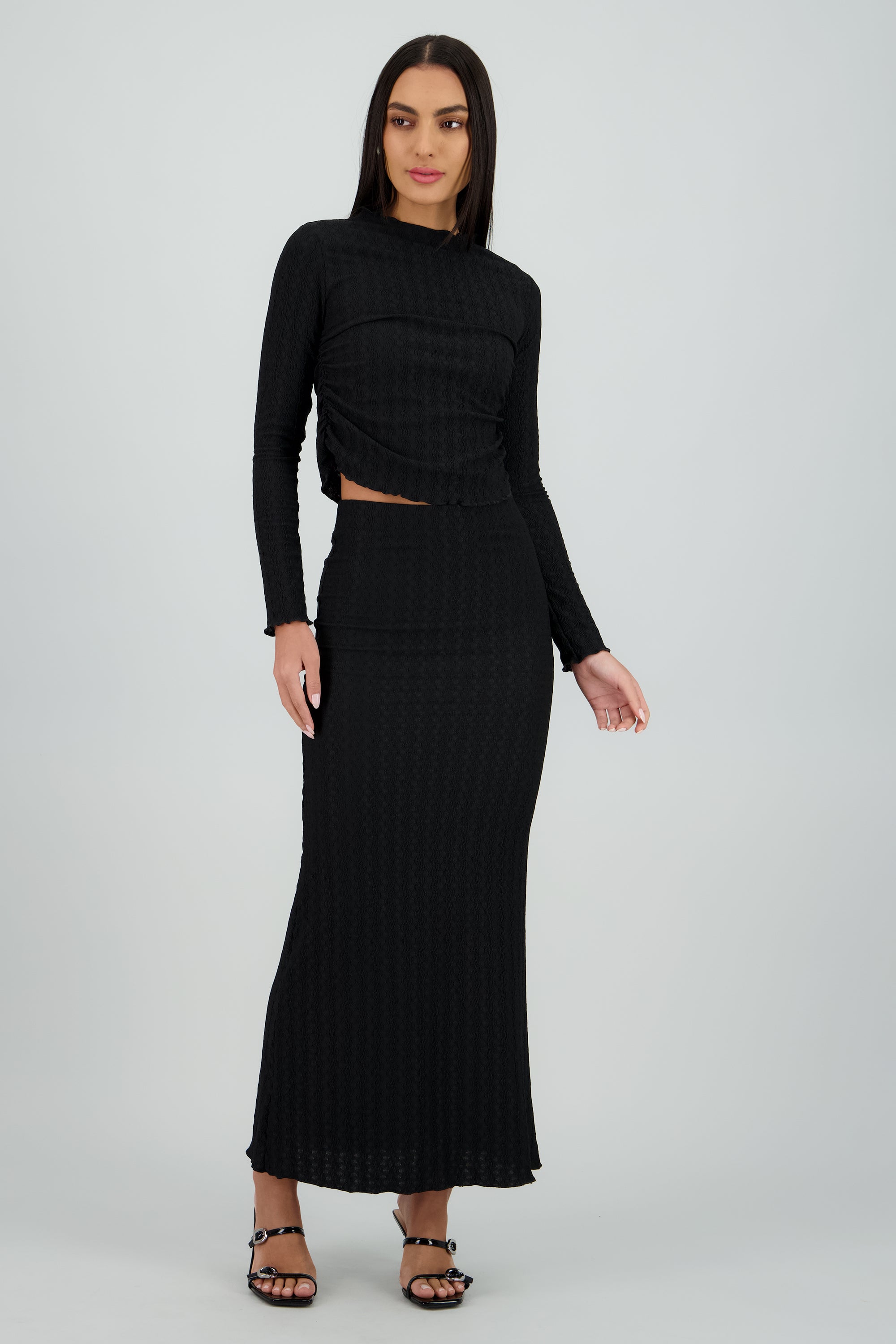 Falda midi con textura NEGRO