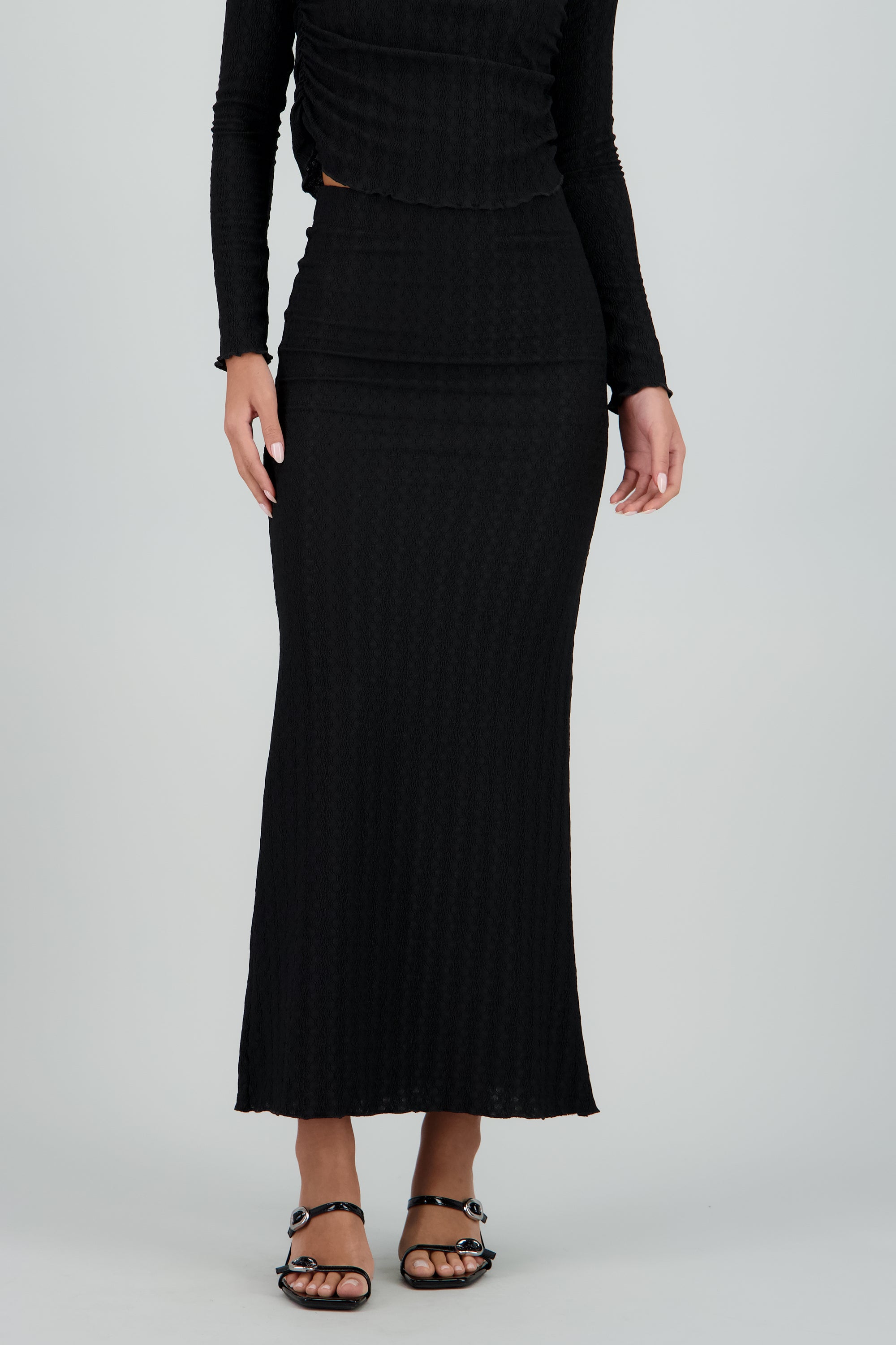 Falda midi con textura NEGRO