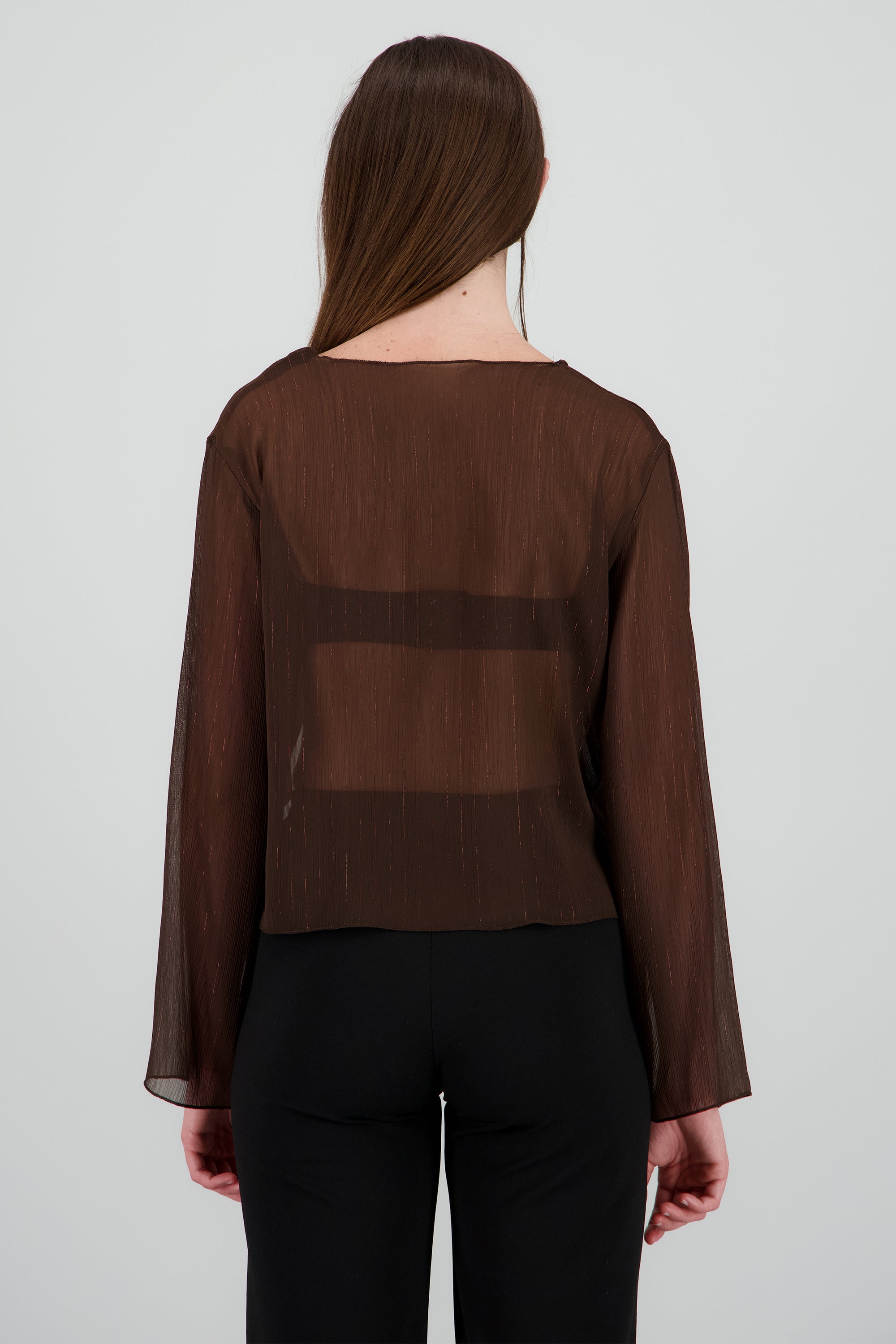 Blusa con transparencia detalle lurex CHOCOLATE