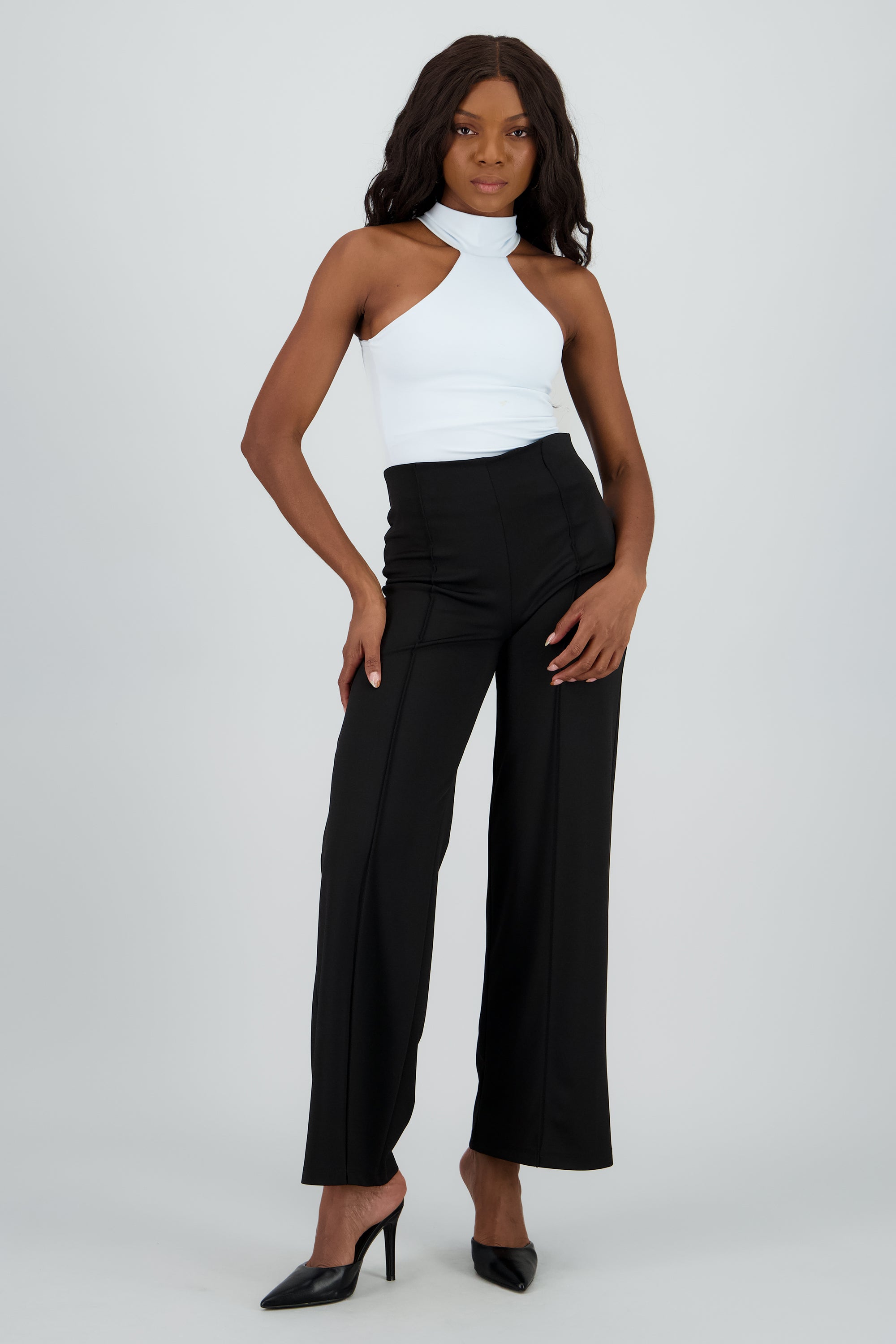 Pantalon wide leg detalle costura NEGRO