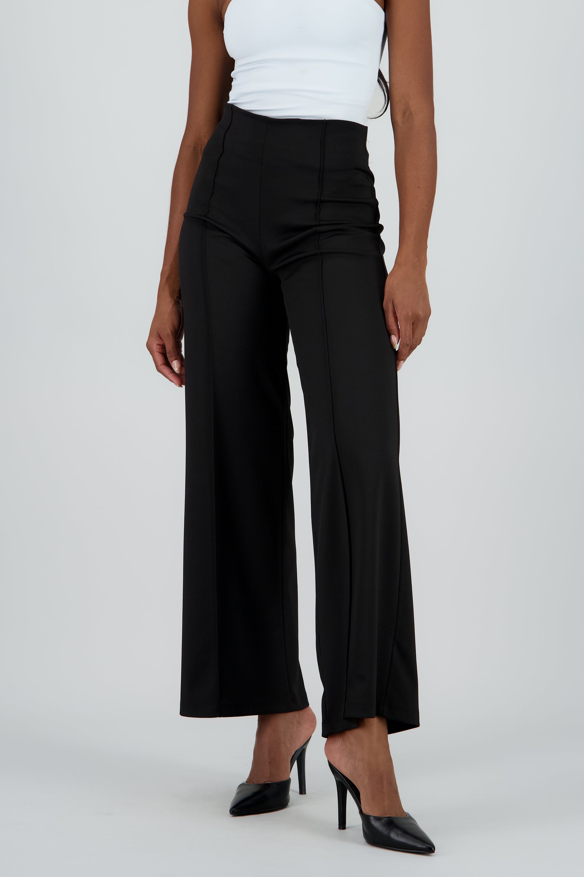 Pantalon wide leg detalle costura NEGRO