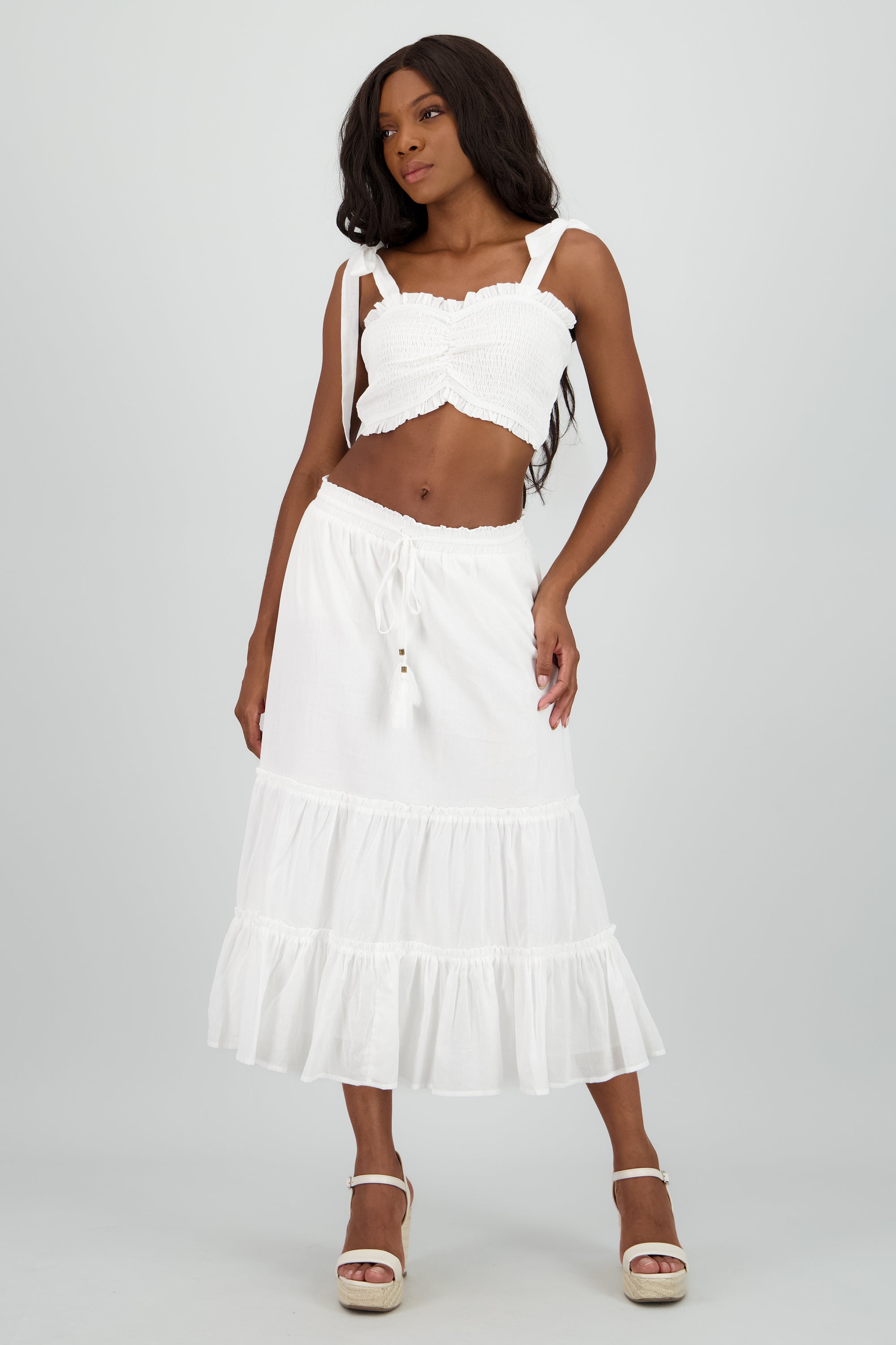 Falda maxi bloques jareta BLANCO