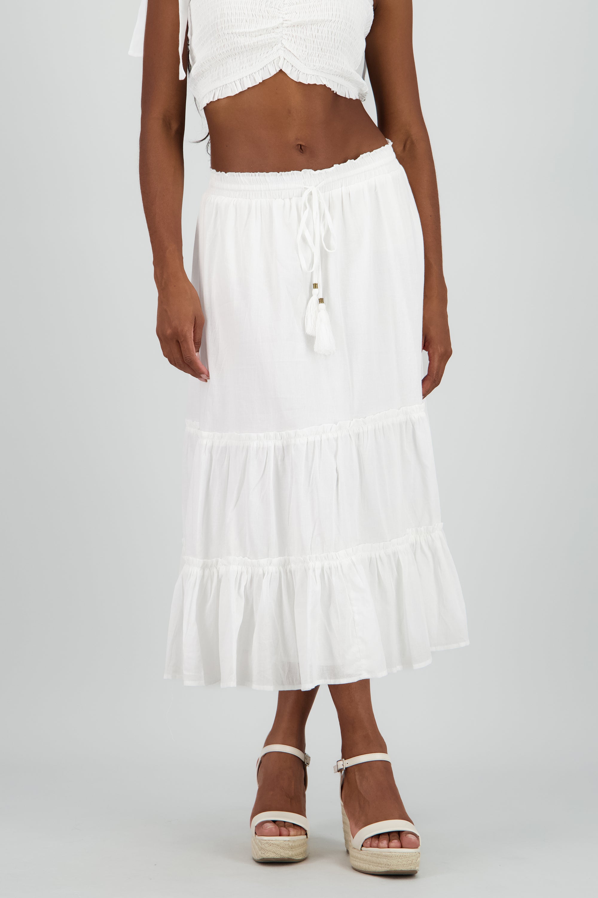 Falda maxi bloques jareta BLANCO