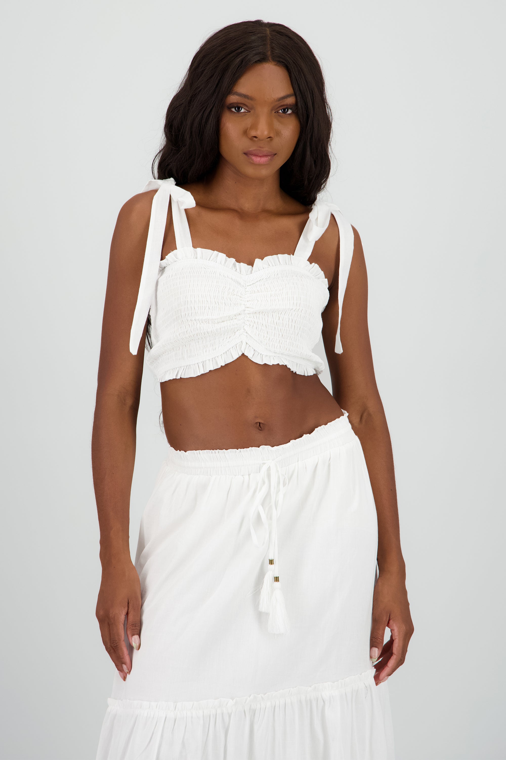 Top smock tirantes moño BLANCO