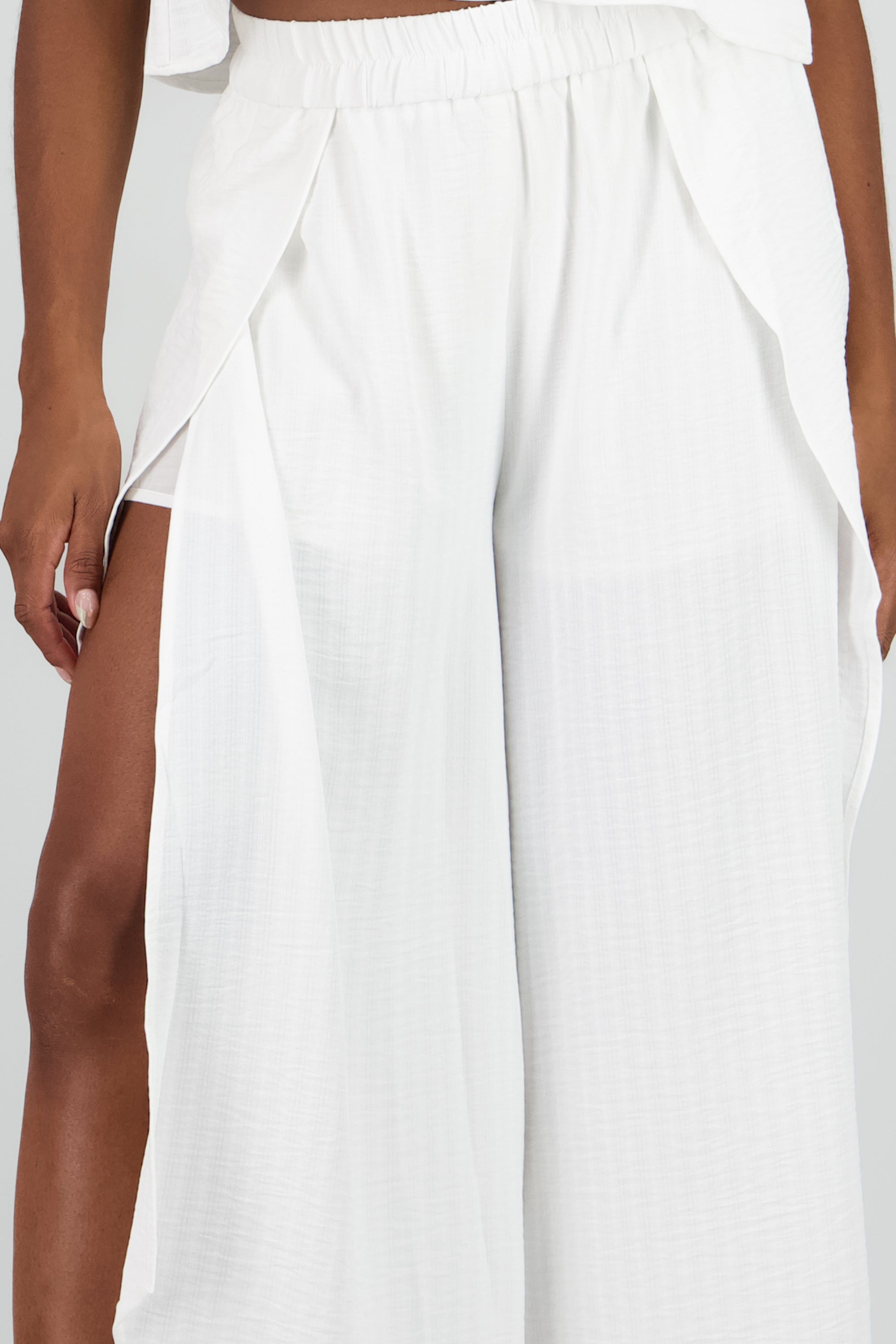 Pantalon fluido detalle pierna BLANCO