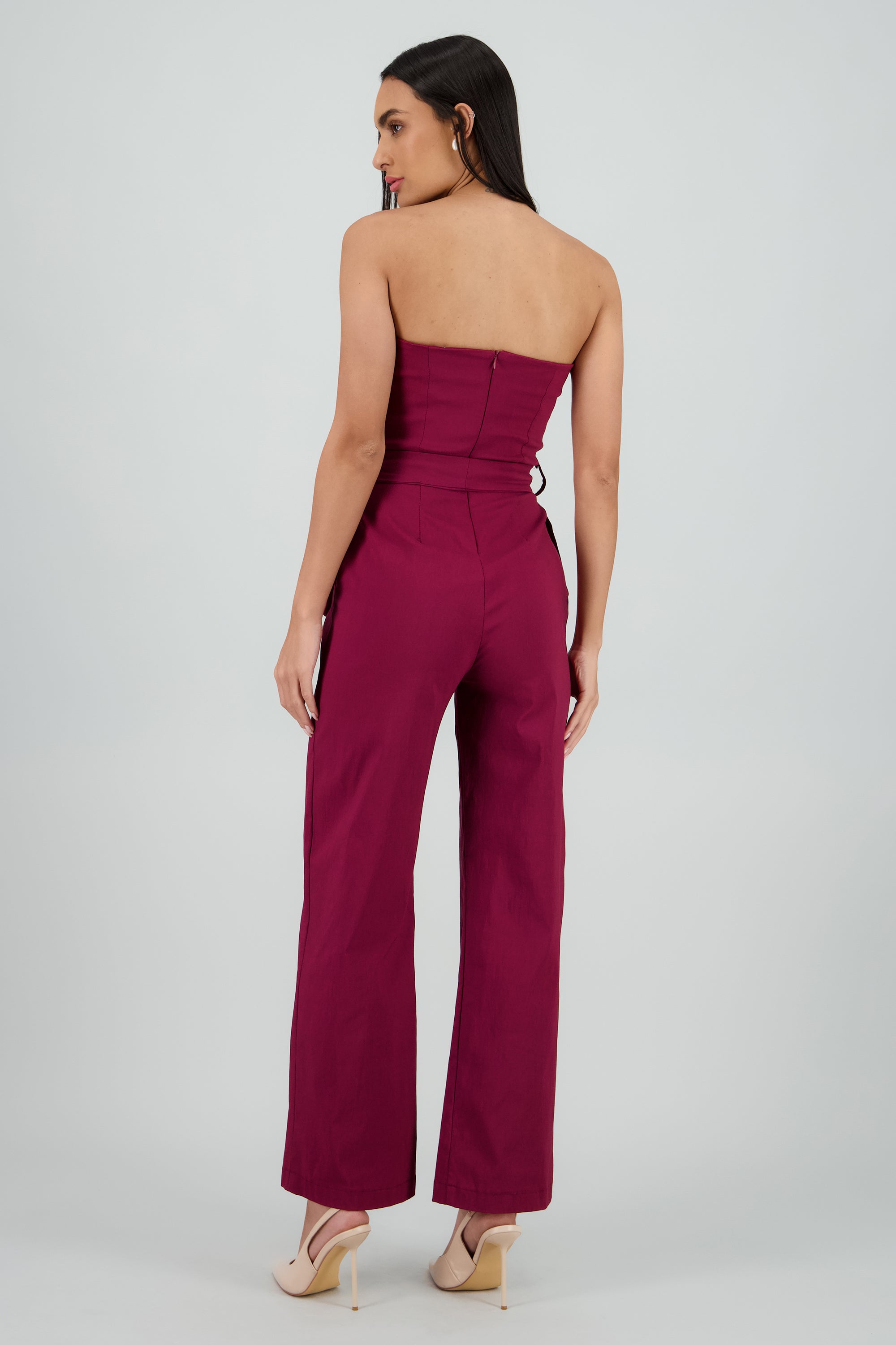 Jumpsuit strapless detalle cinturon CIRUELA