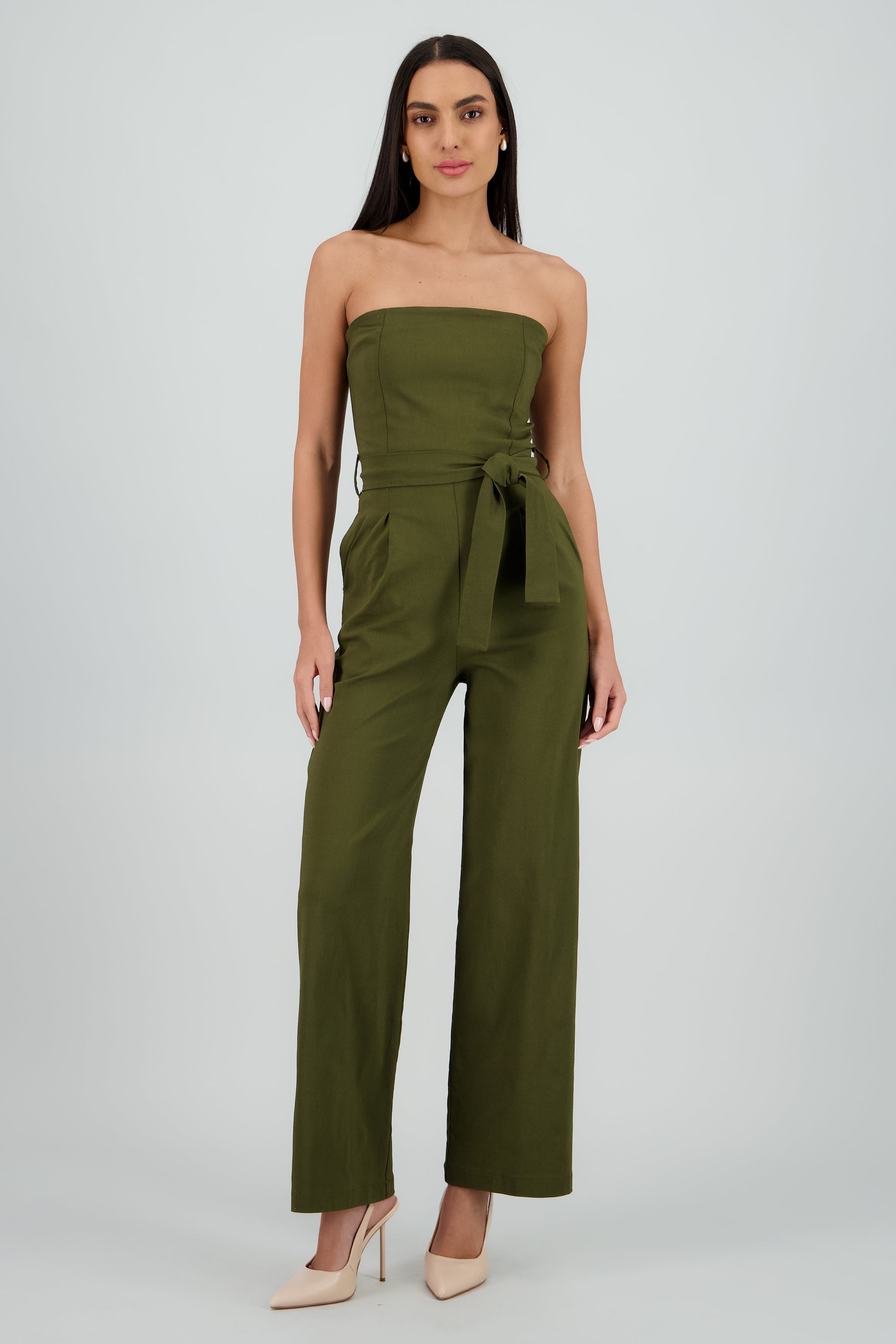 Jumpsuit strapless detalle cinturon OLIVO
