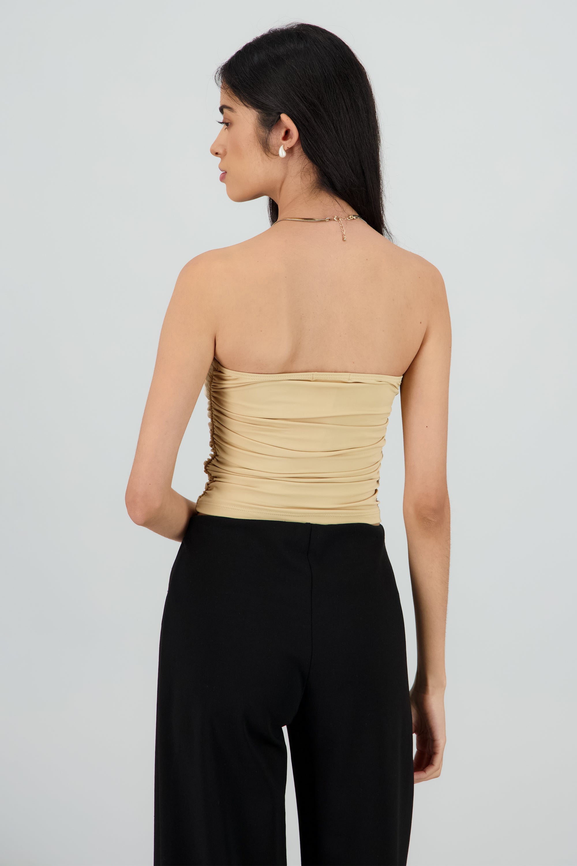 Top tubo strapless drapeado CAMELLO