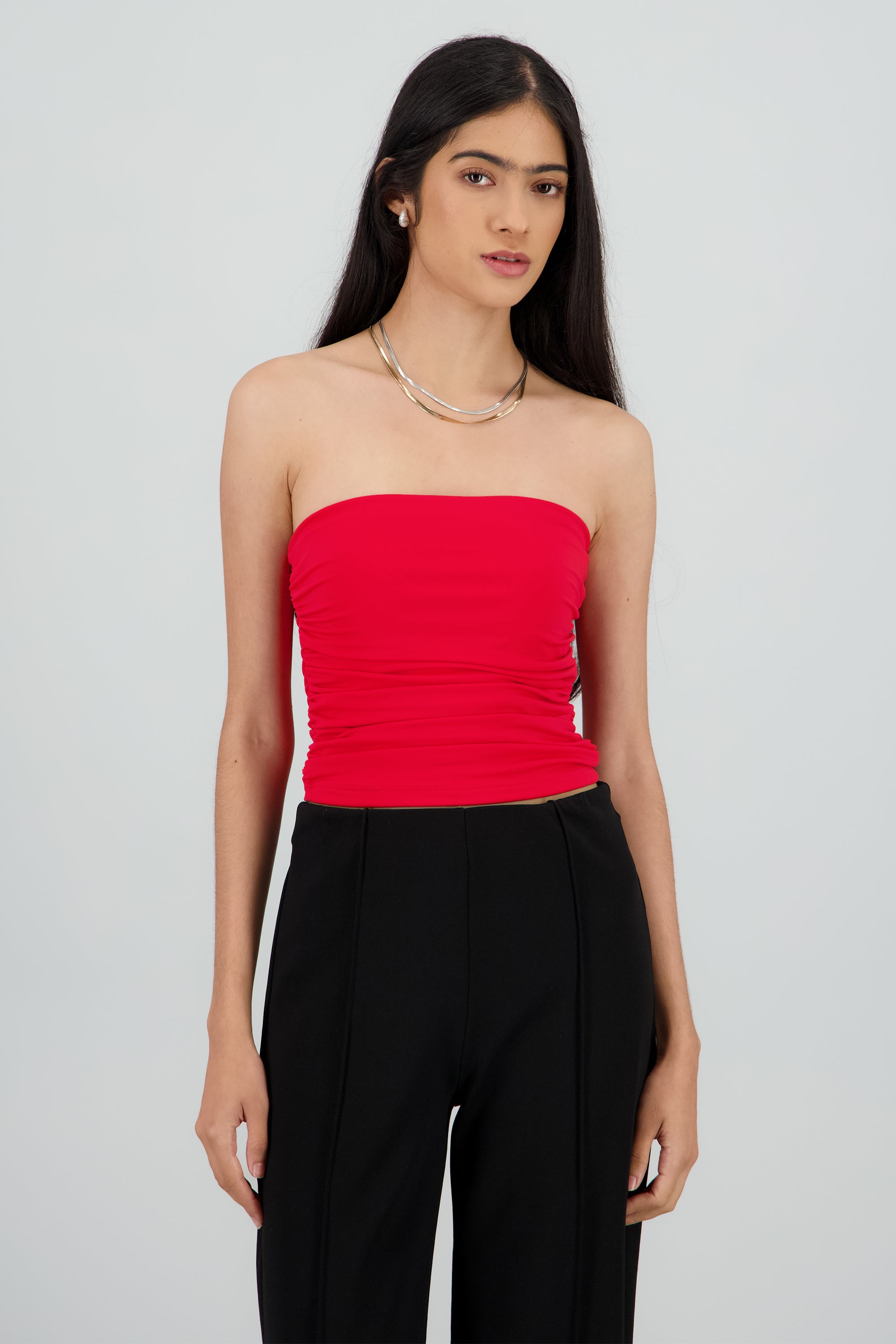Top tubo strapless drapeado ROJO