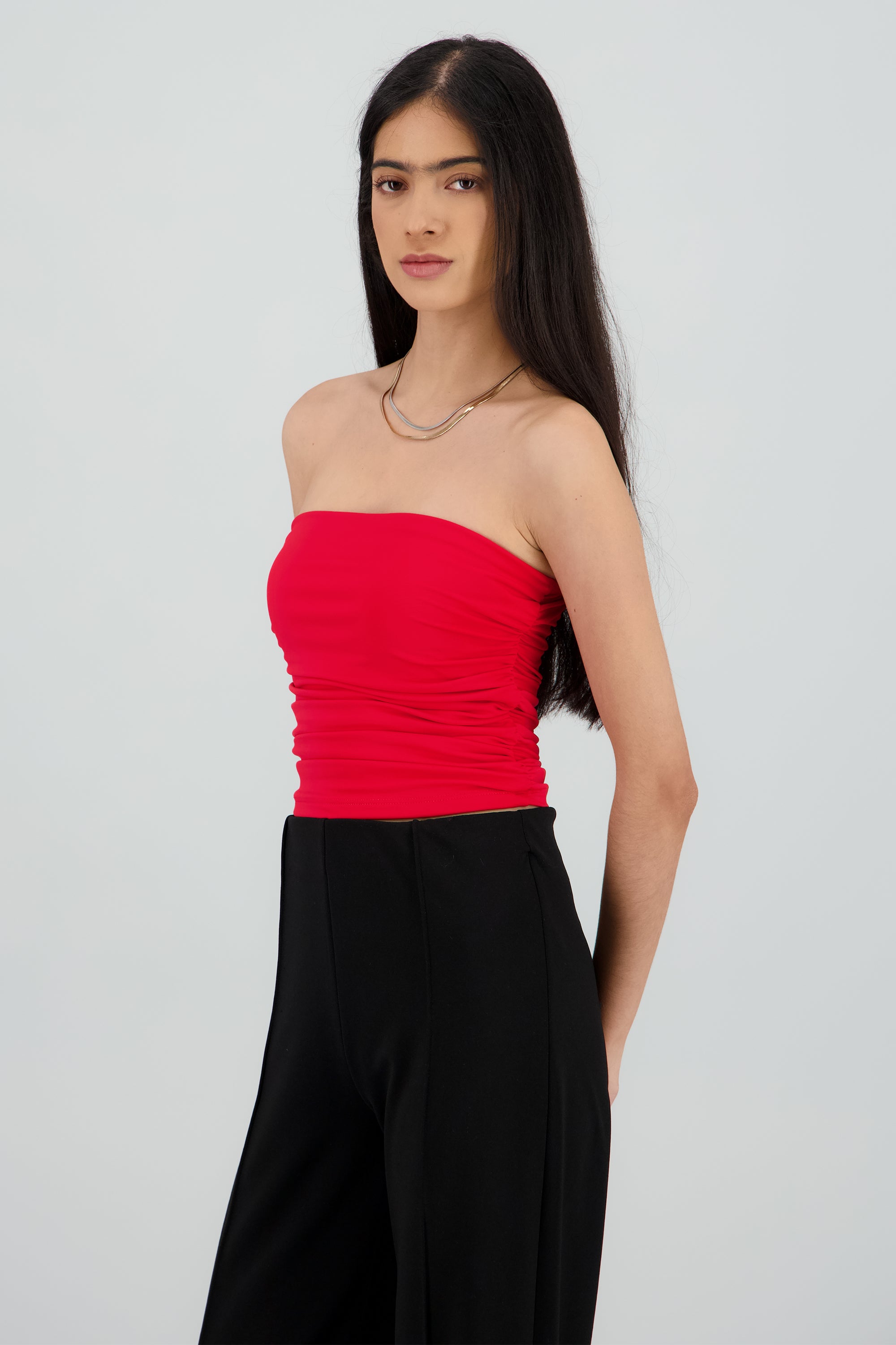 Top tubo strapless drapeado ROJO