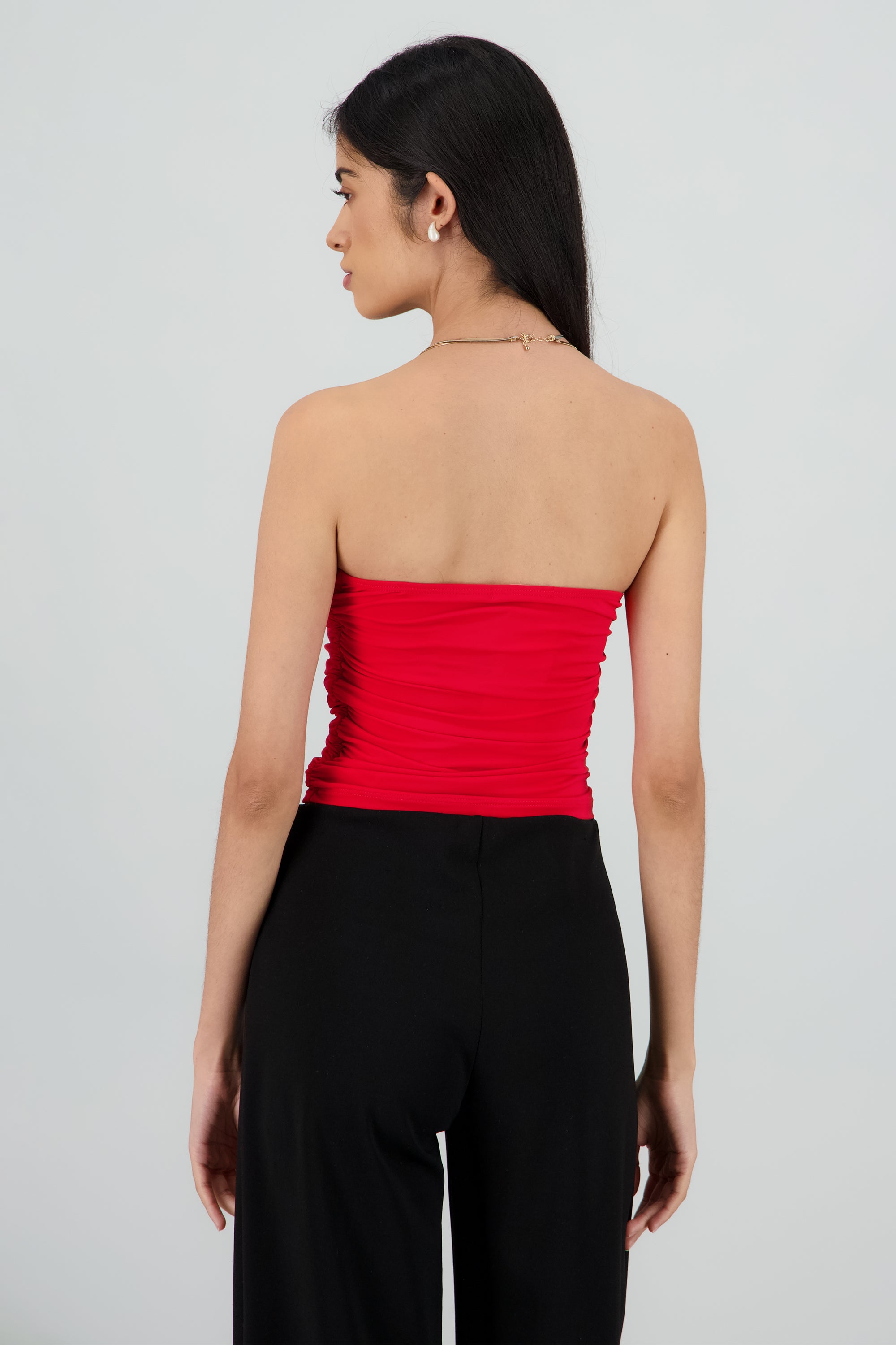 Top tubo strapless drapeado ROJO