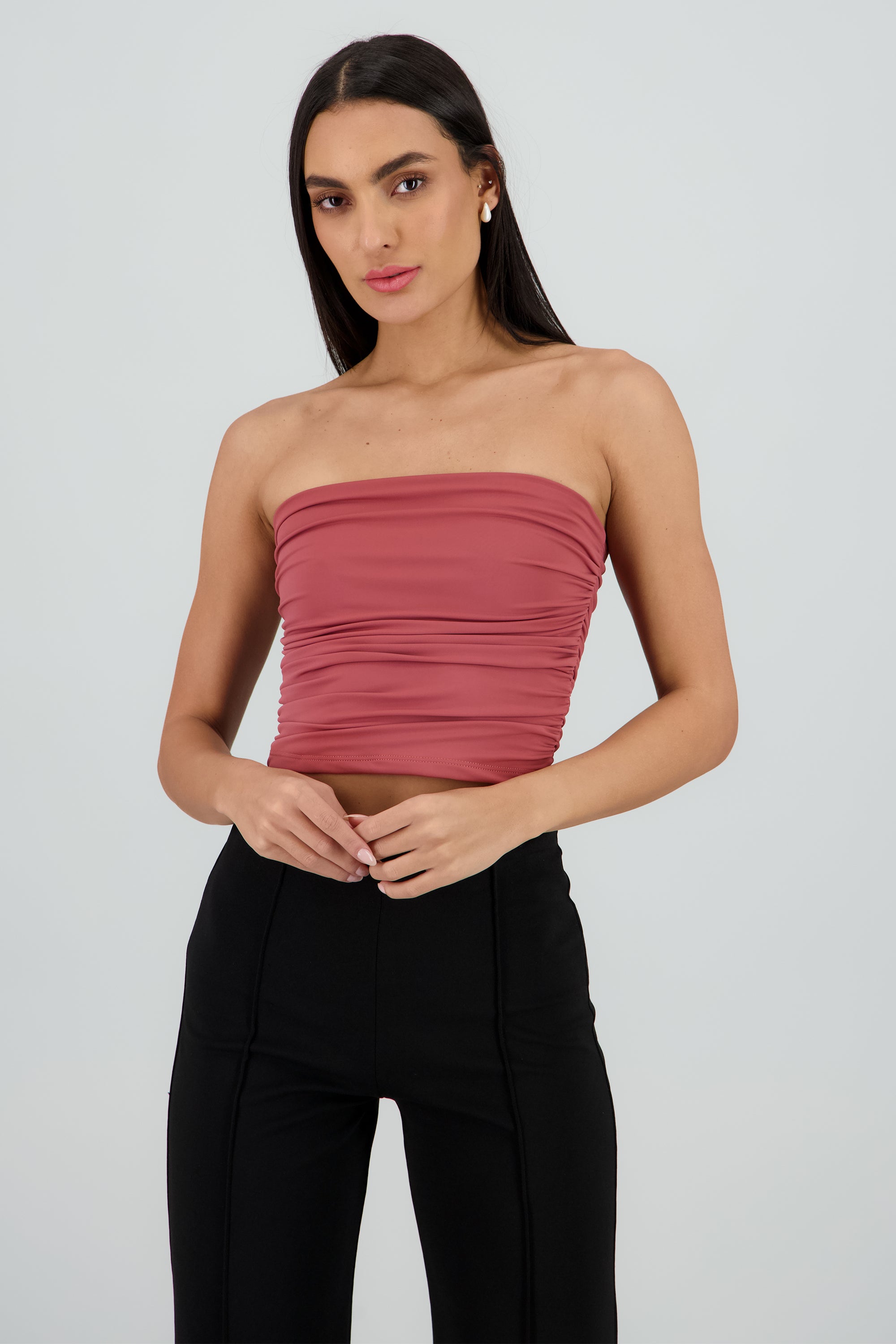 Top tubo strapless drapeado MARSALA