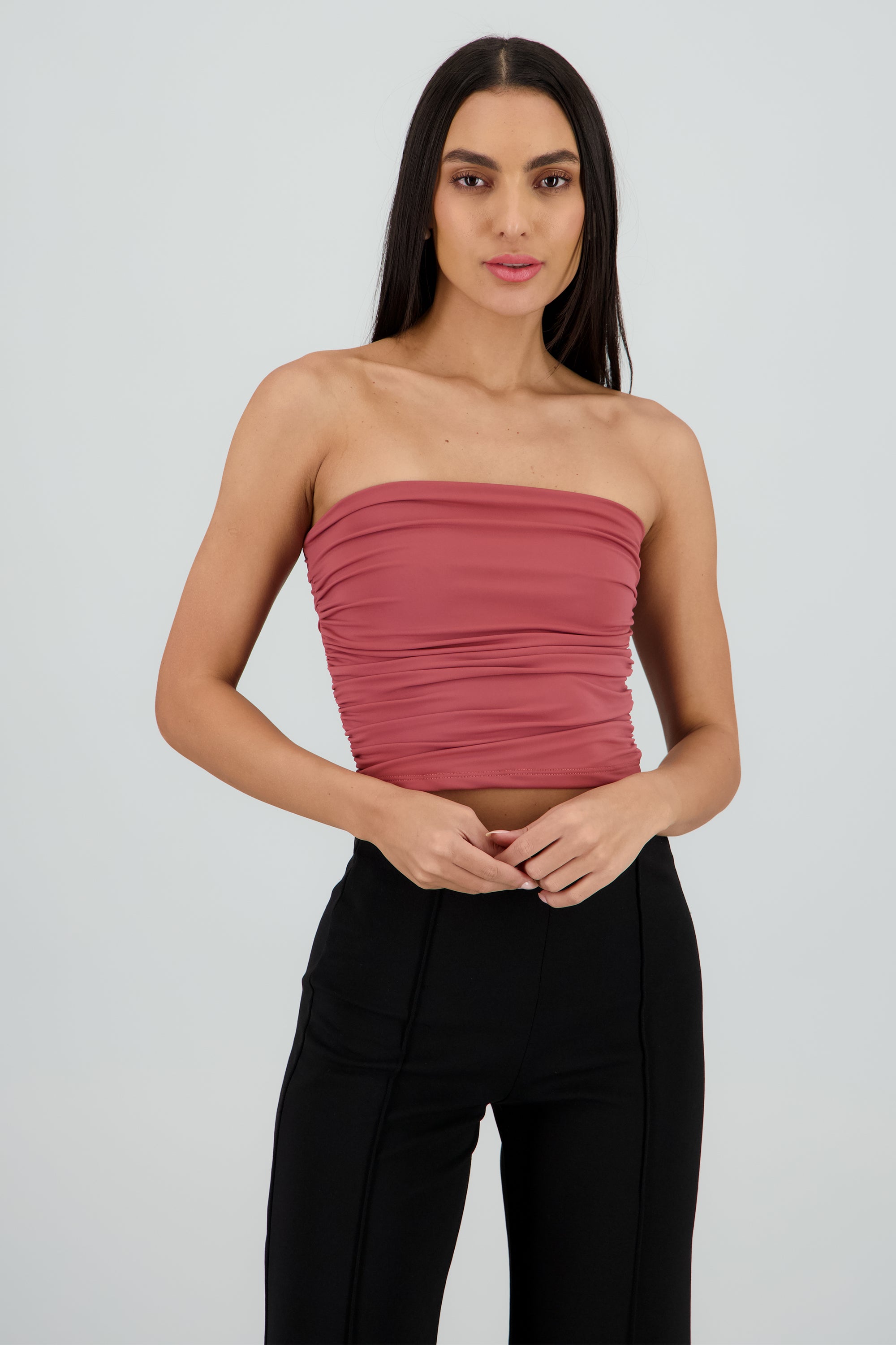 Top tubo strapless drapeado MARSALA
