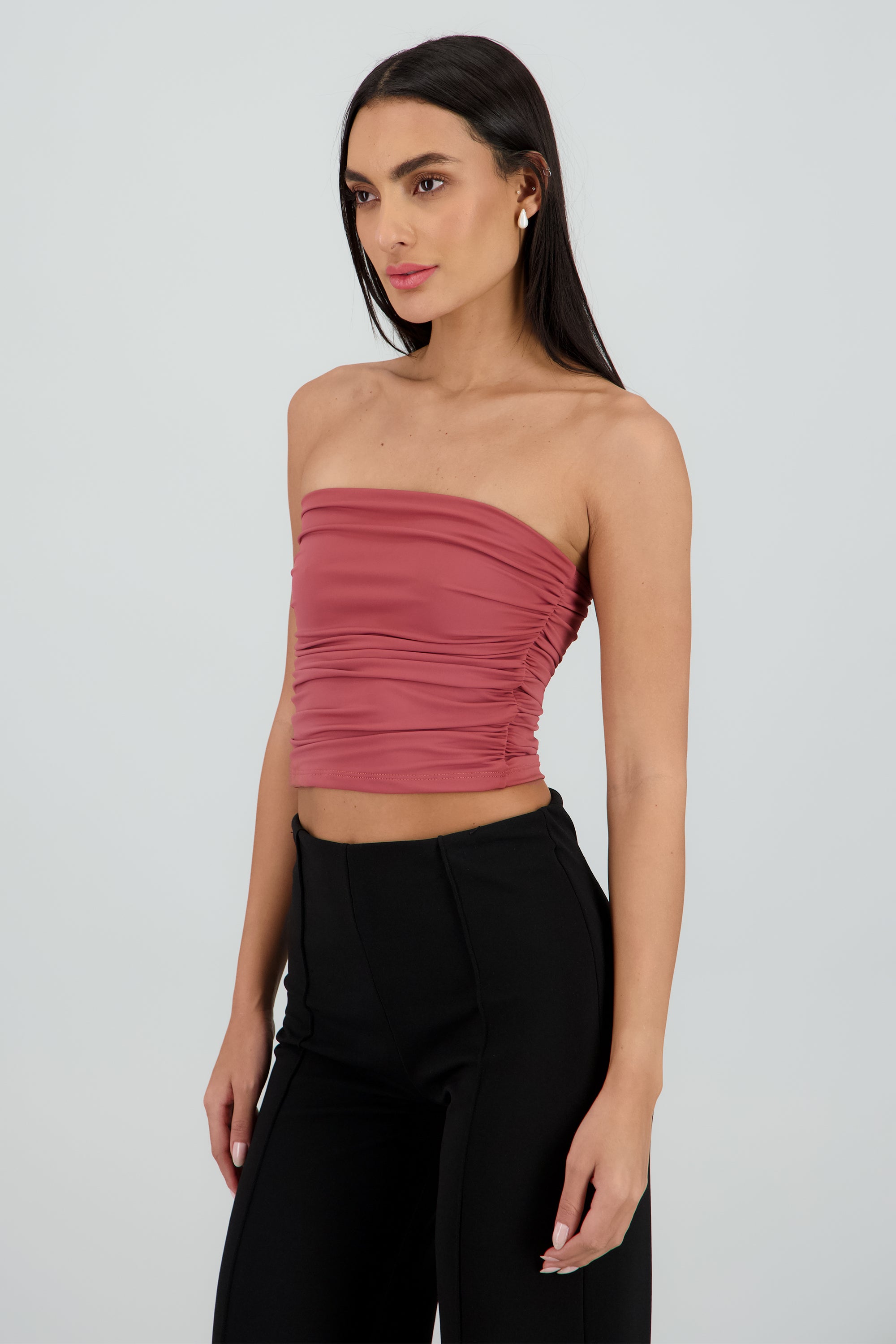 Top tubo strapless drapeado MARSALA