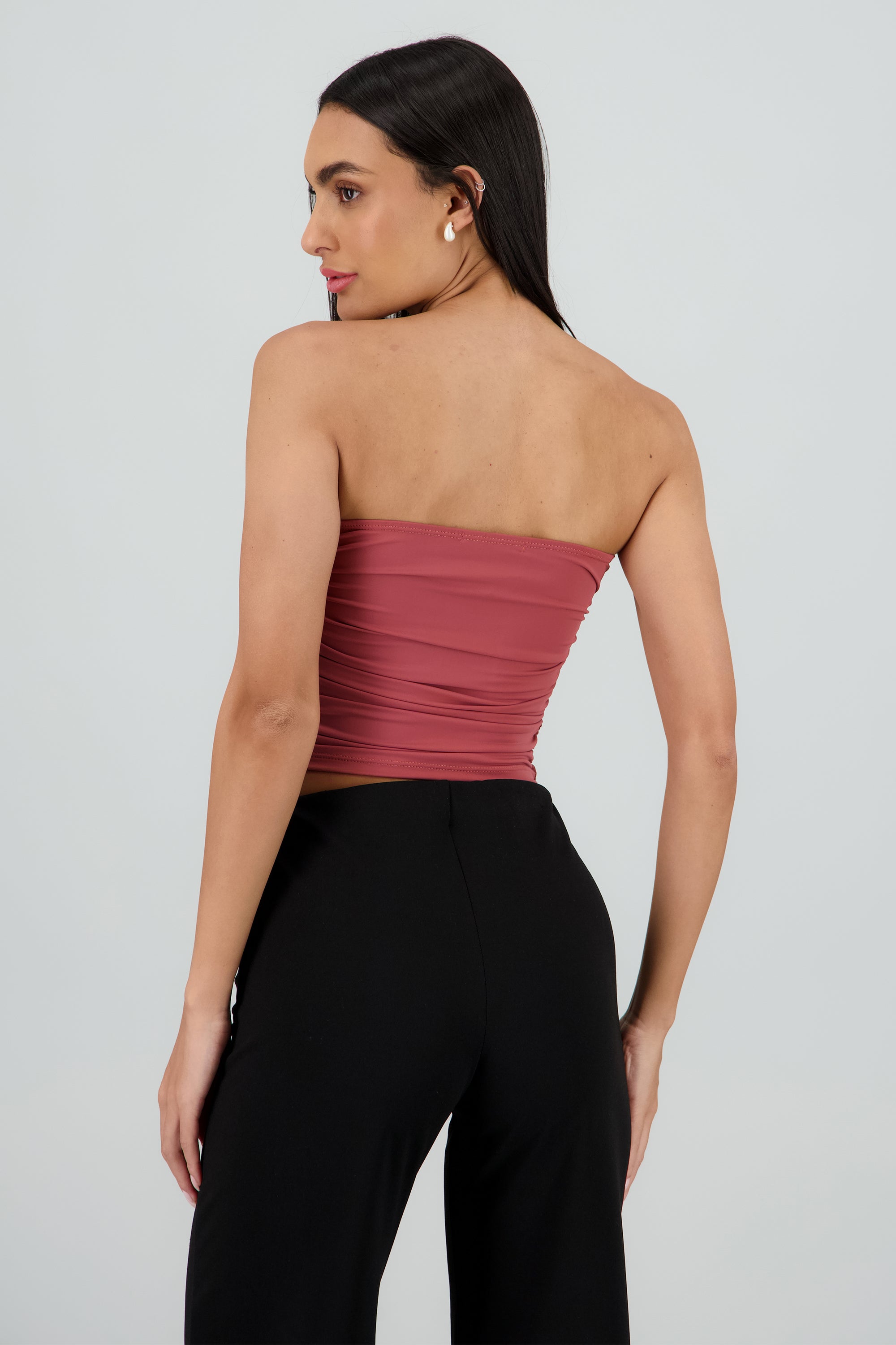 Top tubo strapless drapeado MARSALA