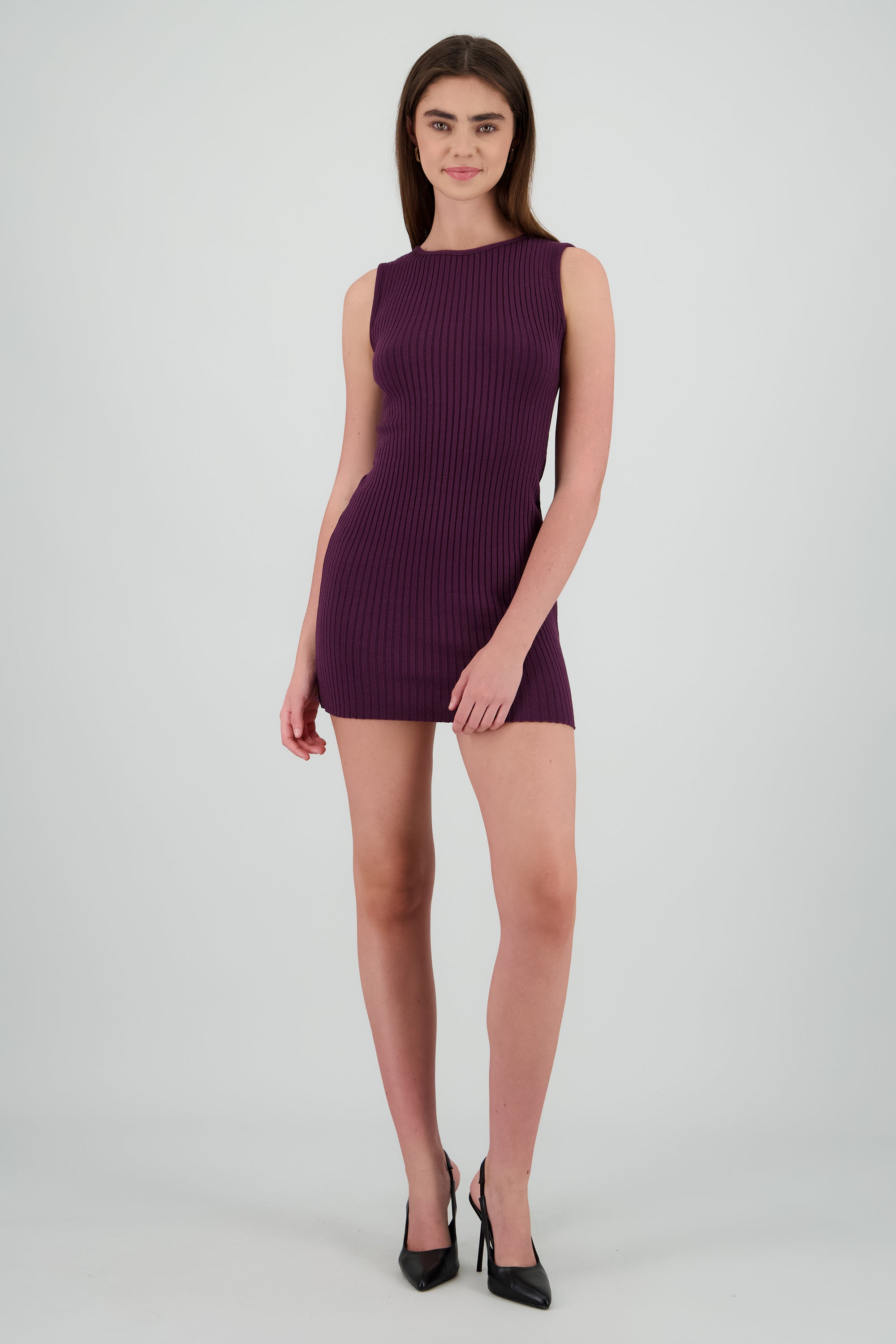 Vestido mini acanalado CIRUELA