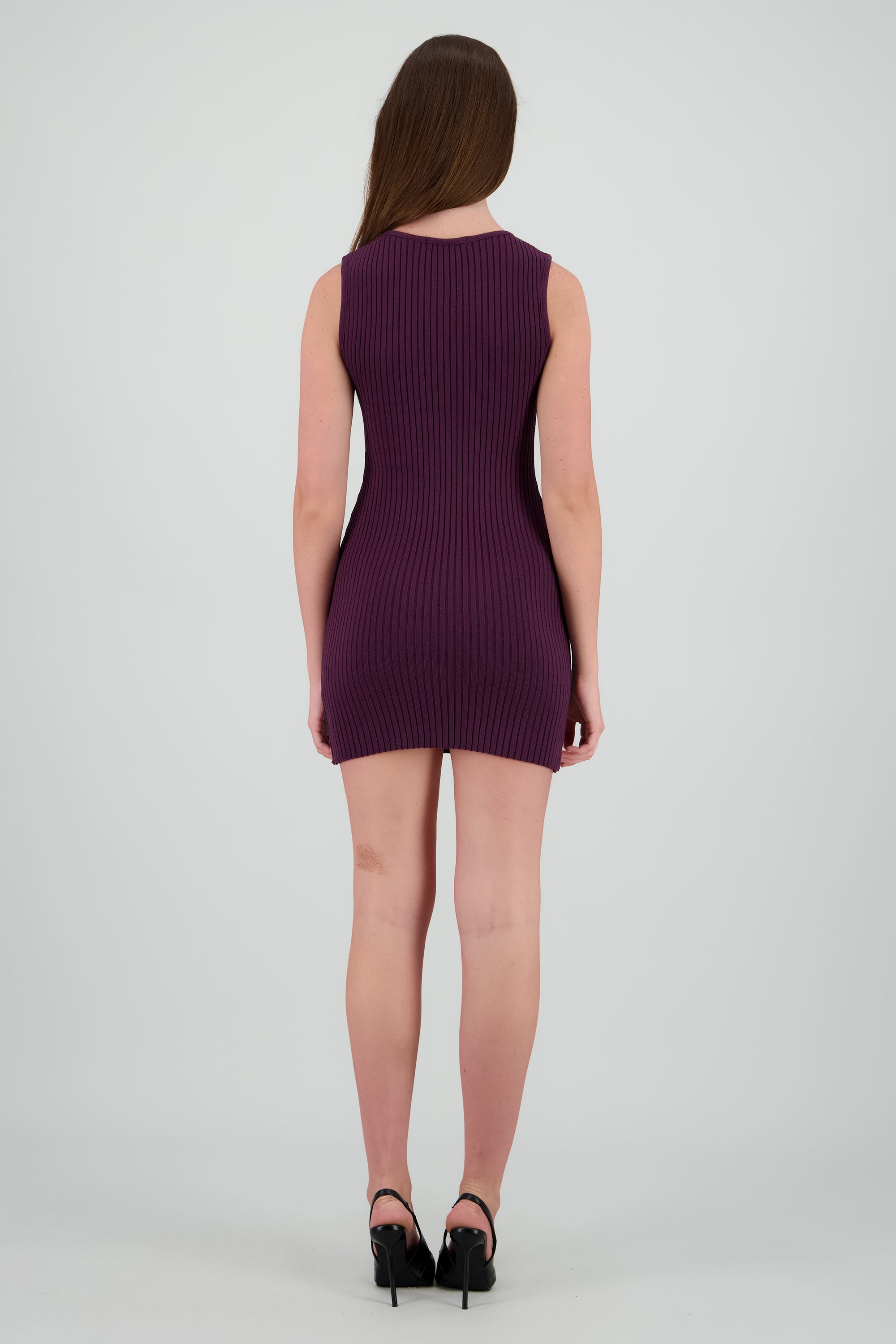 Vestido mini acanalado CIRUELA