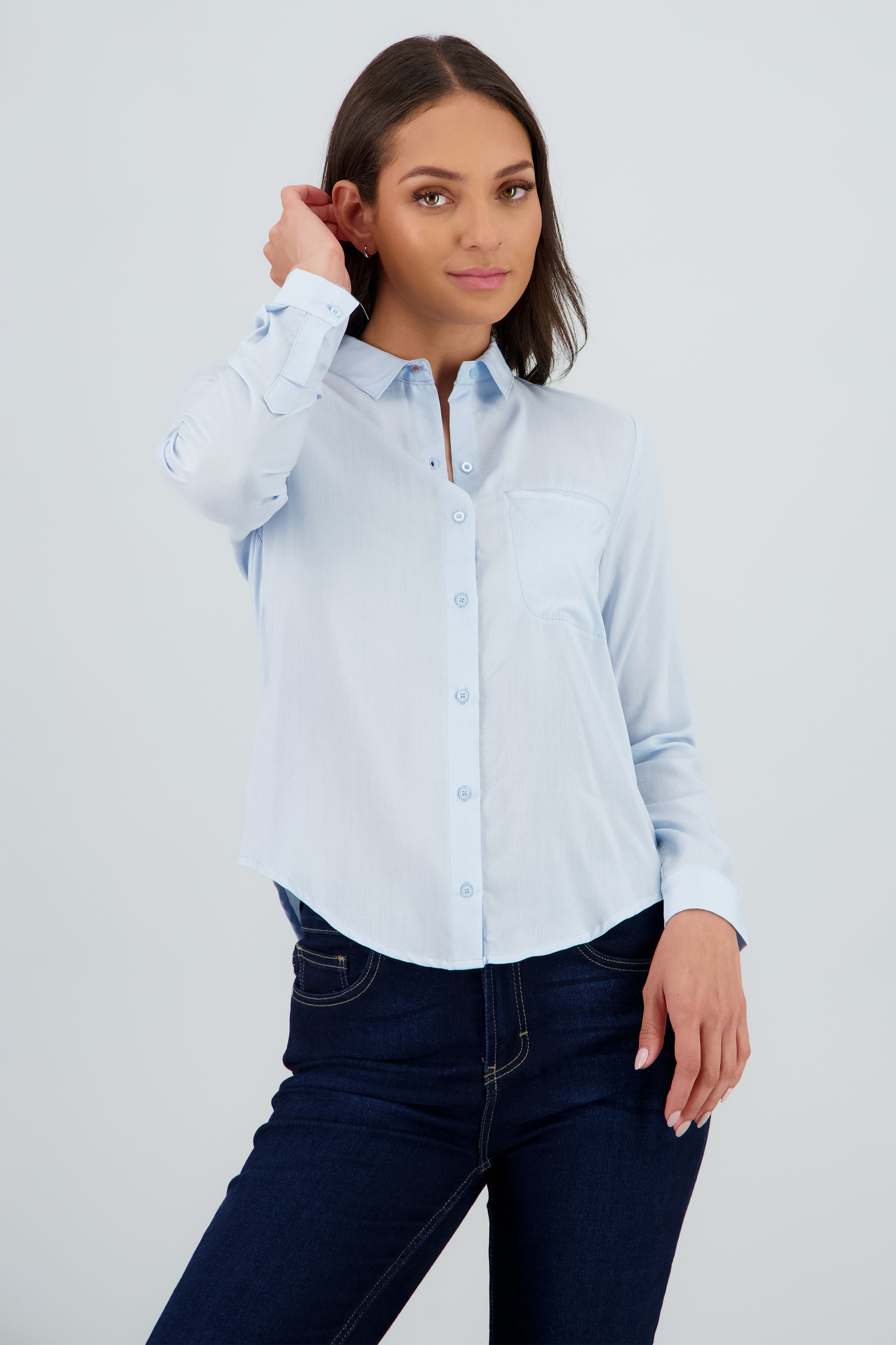 Camisa lisa manga larga AZUL CIELO