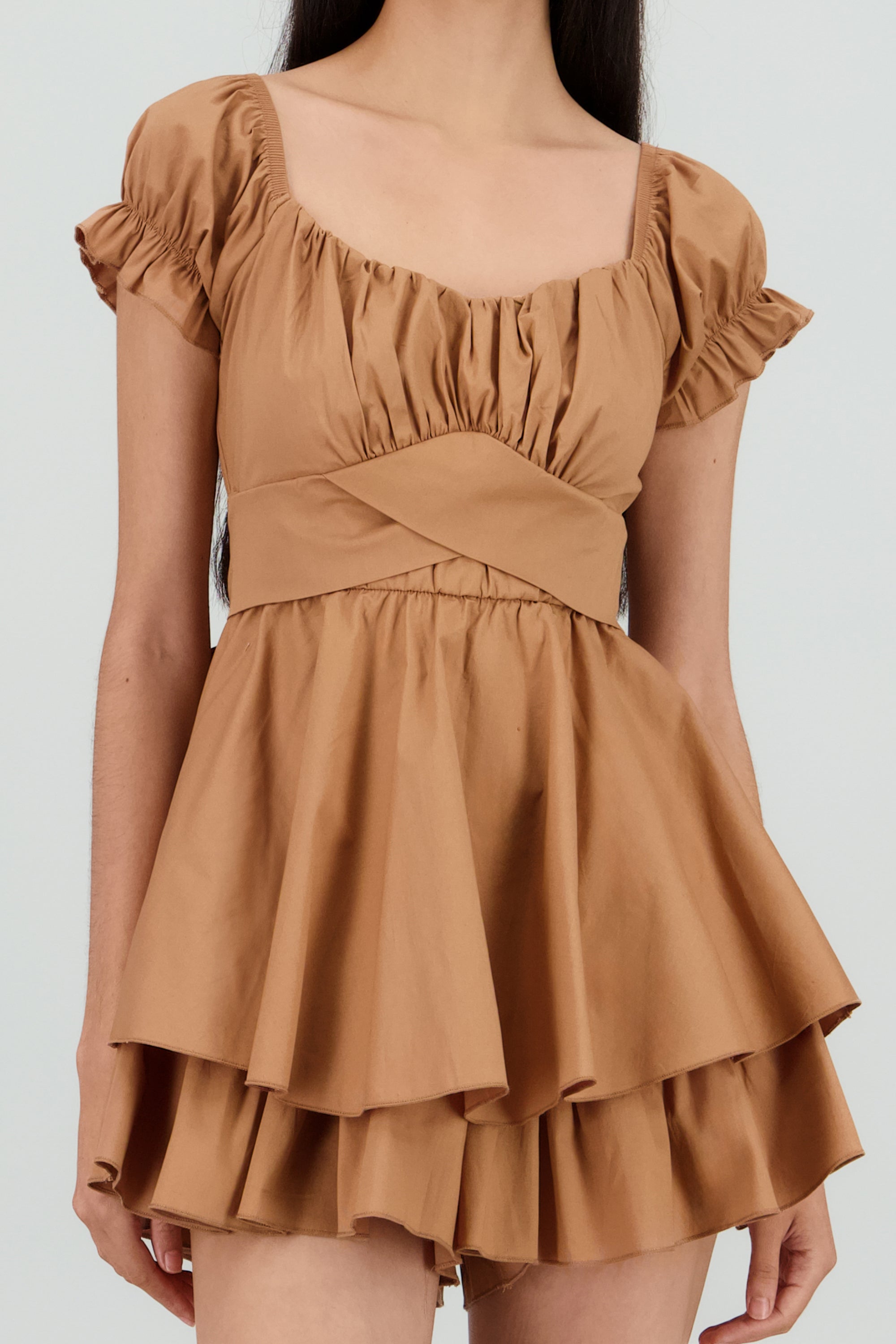 Vestido olanes manga corta CAMELLO