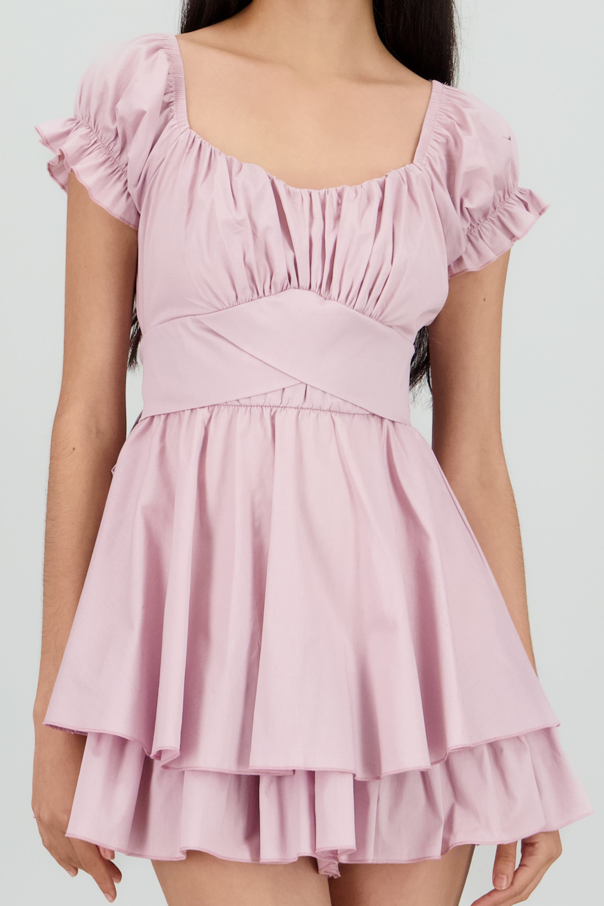Vestido olanes manga corta ROSA PASTEL