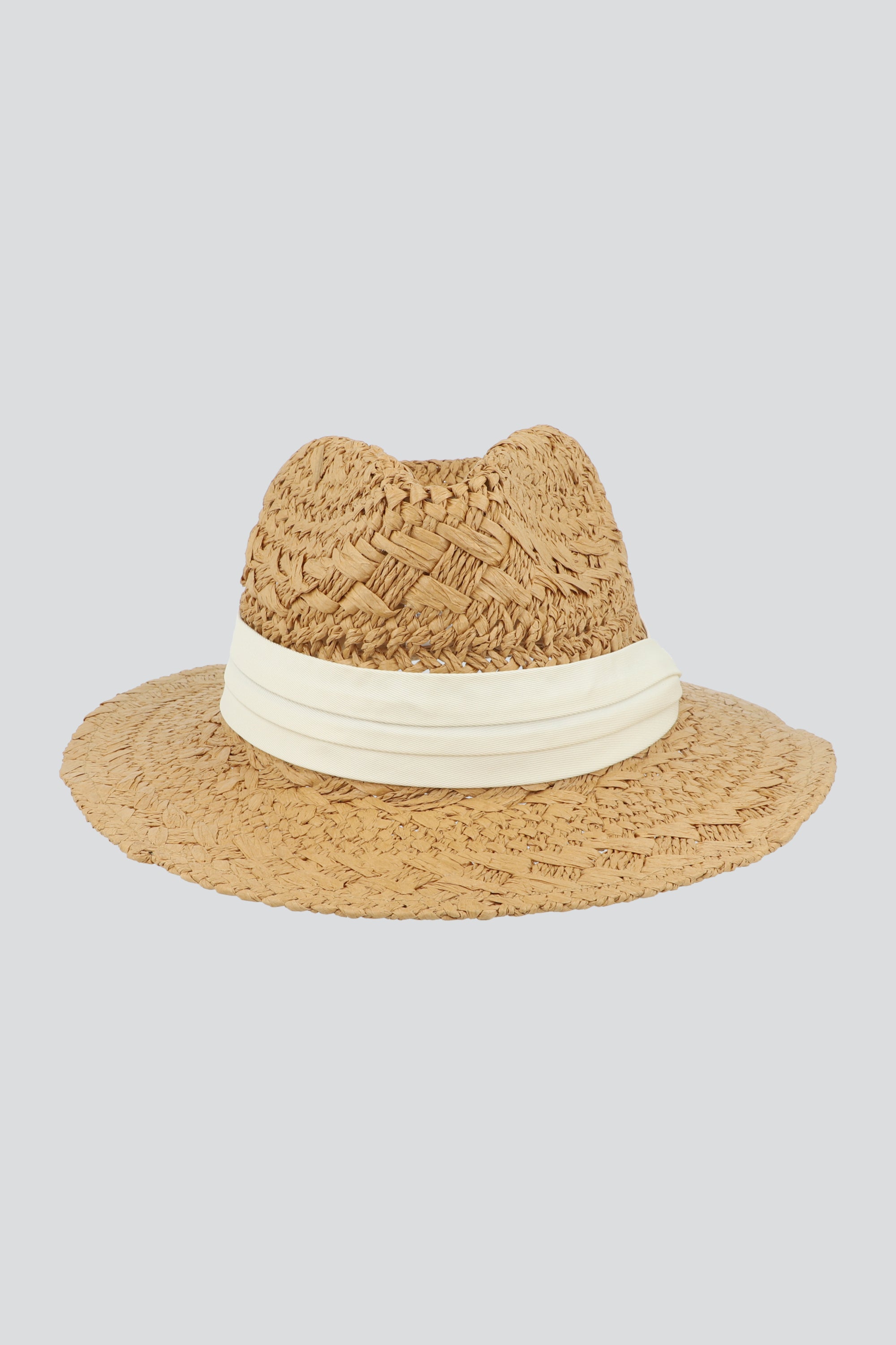 Sombrero tejido fedora con cinta TAN
