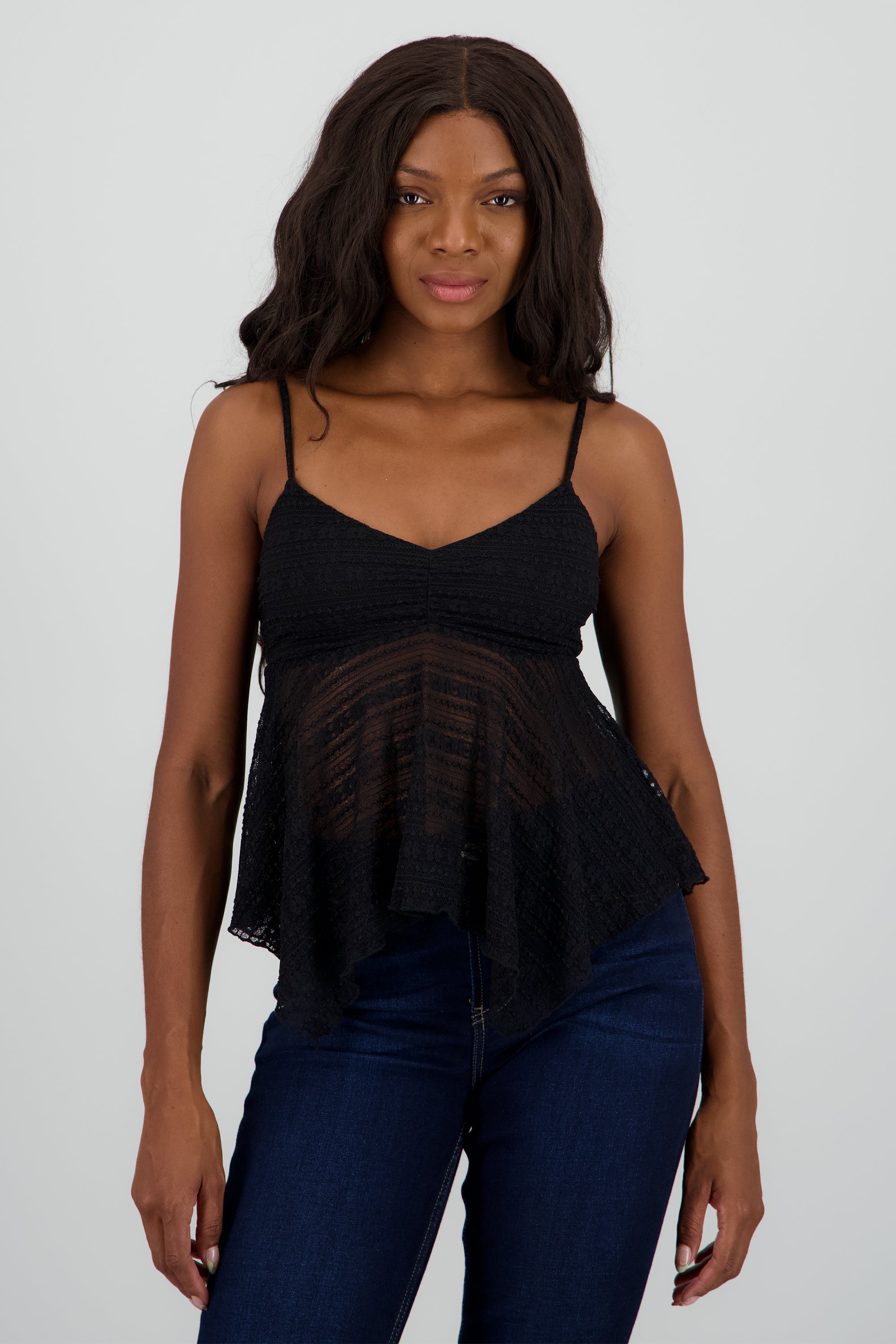 Blusa asimetrica encaje NEGRO