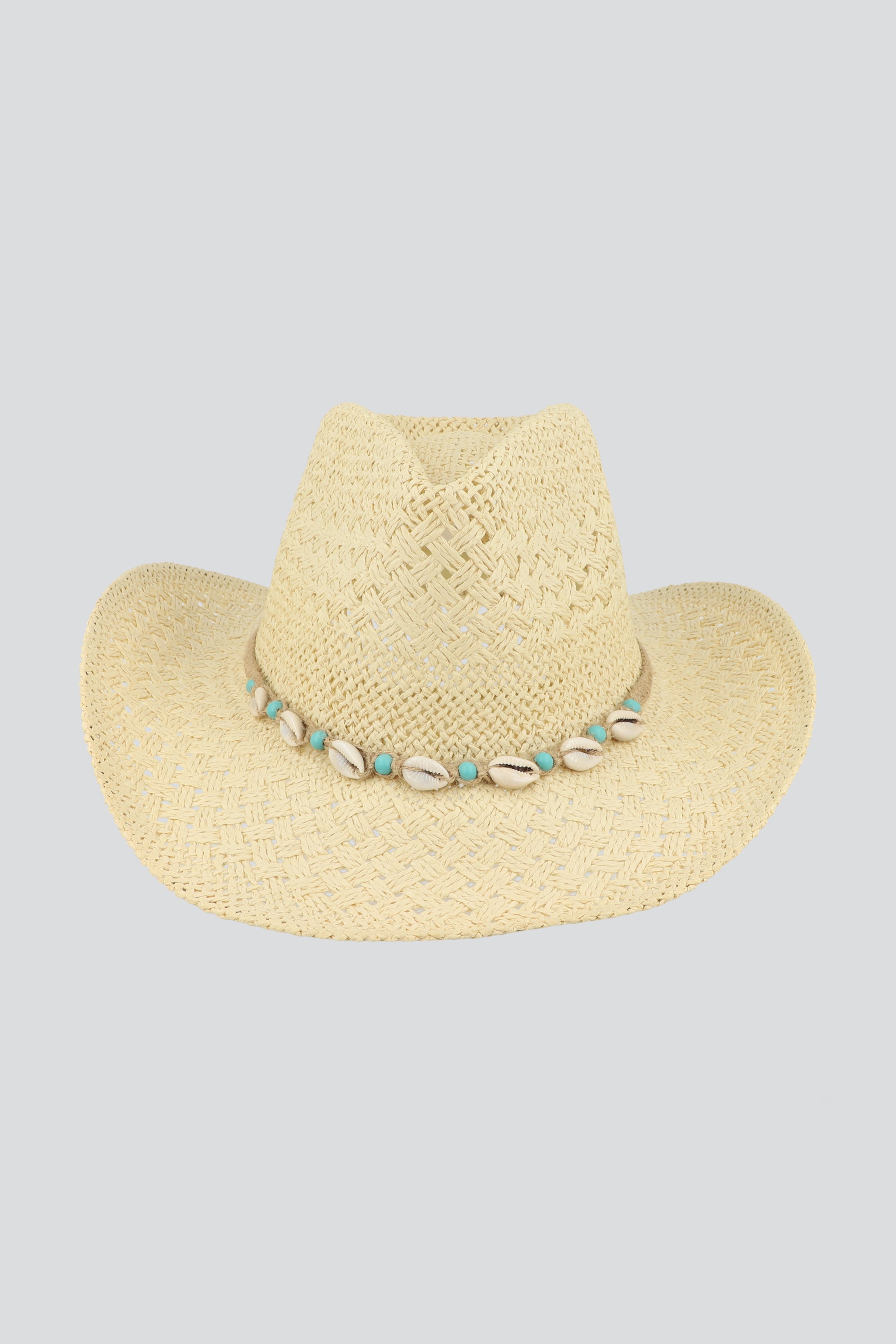 Sombrero calado conchas turquesas BEIGE