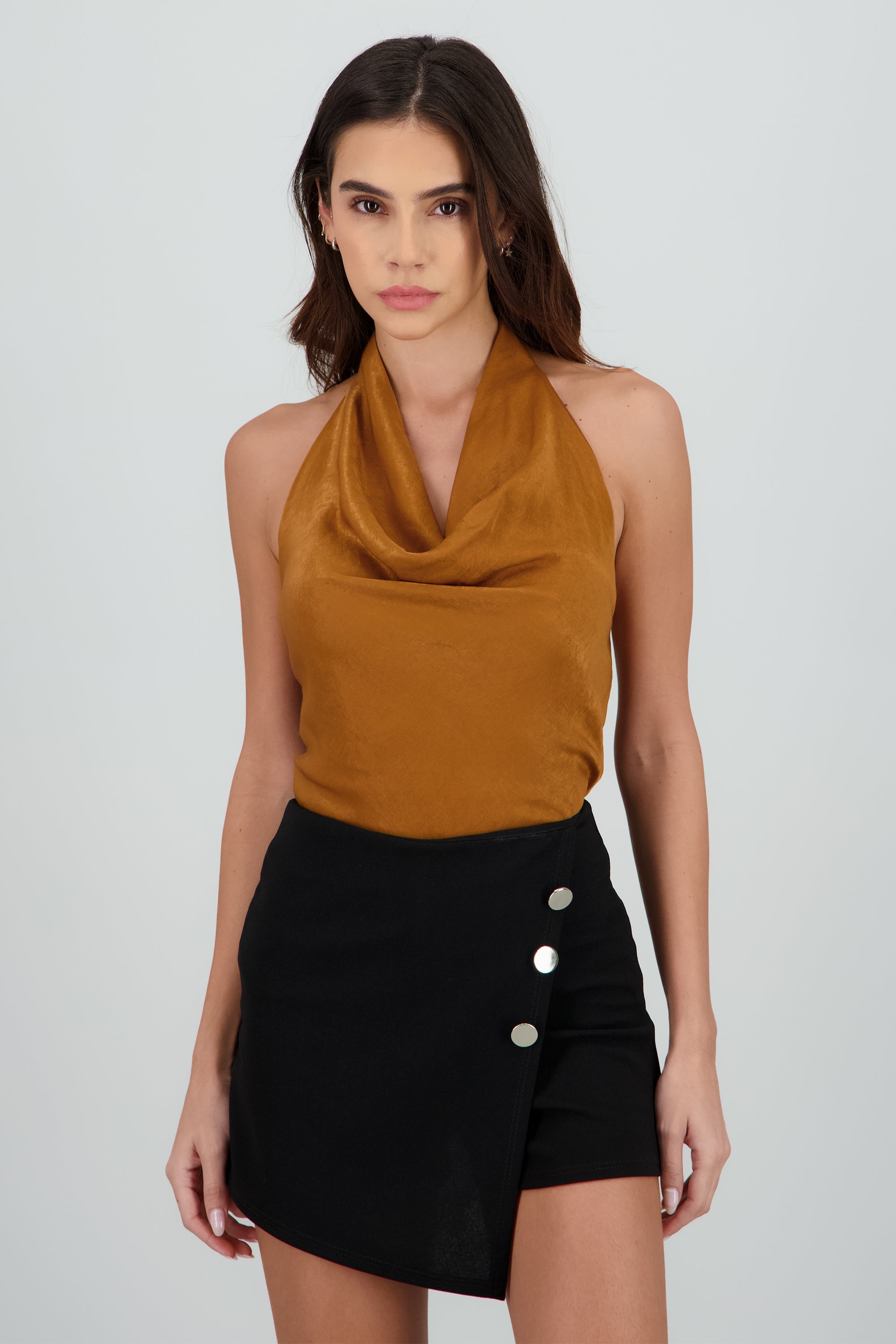 Top halter satin CAFE