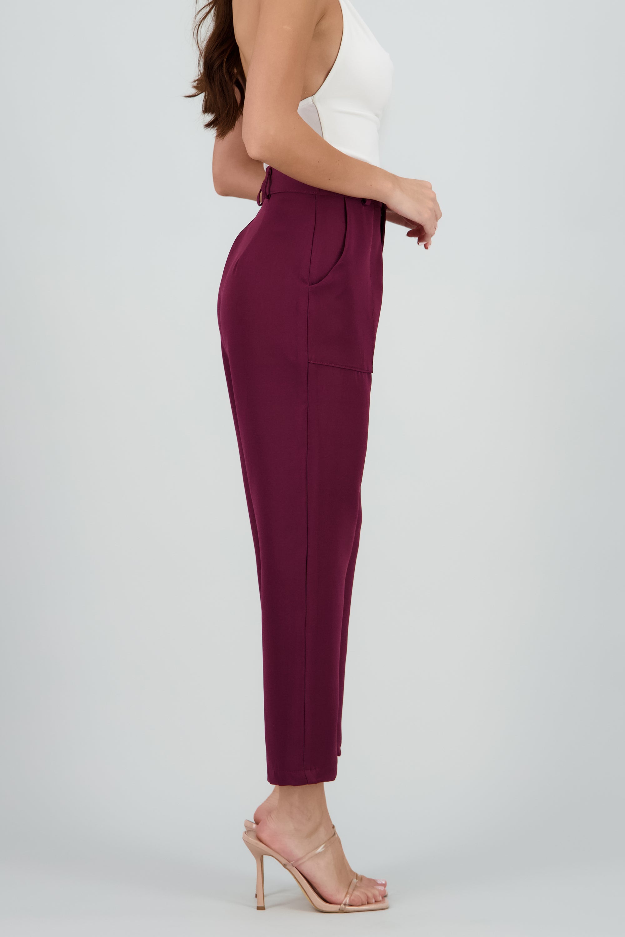 Pantalón Cintura Alta Capri Bolsas CIRUELA