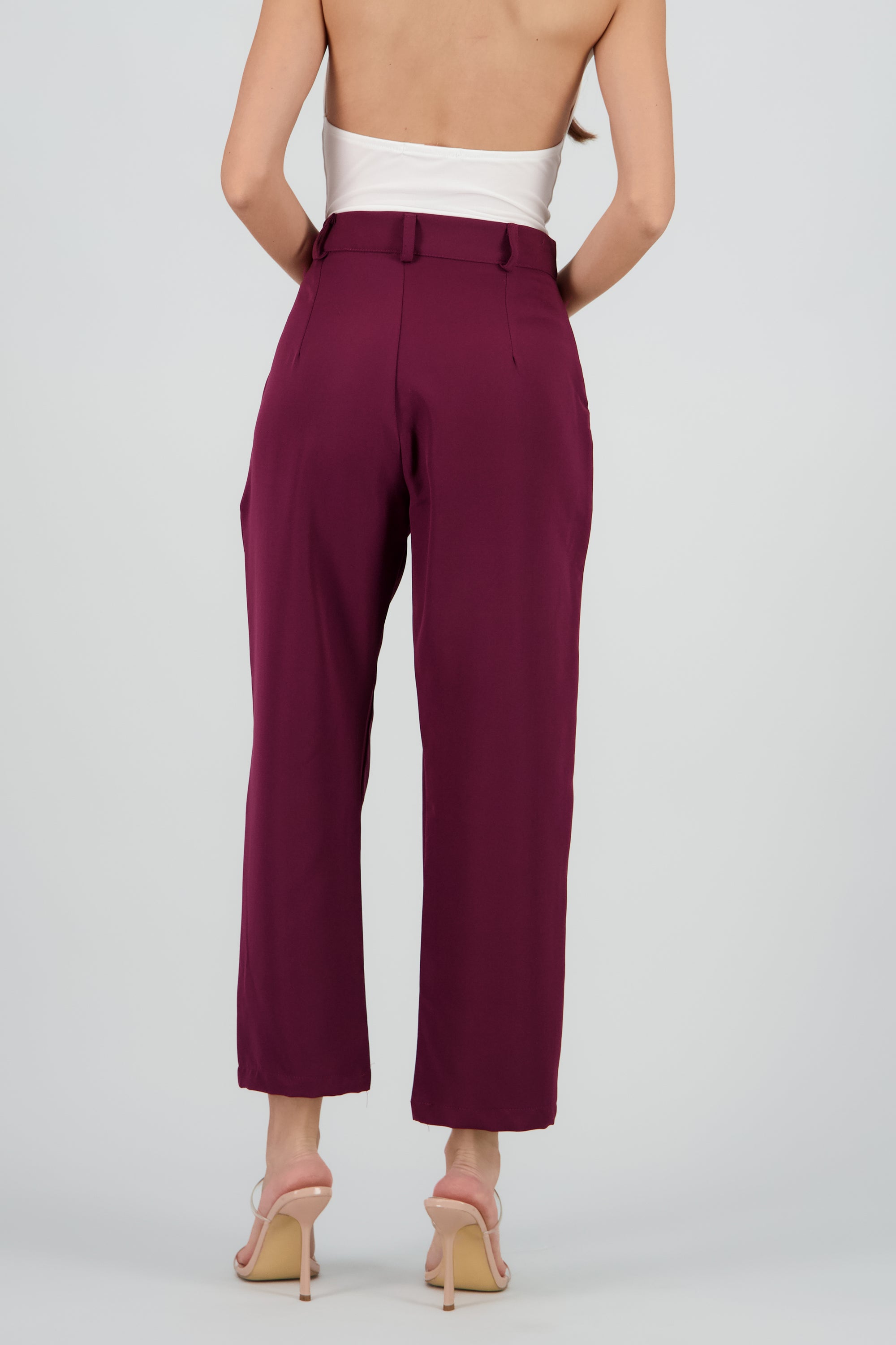 Pantalón Cintura Alta Capri Bolsas CIRUELA