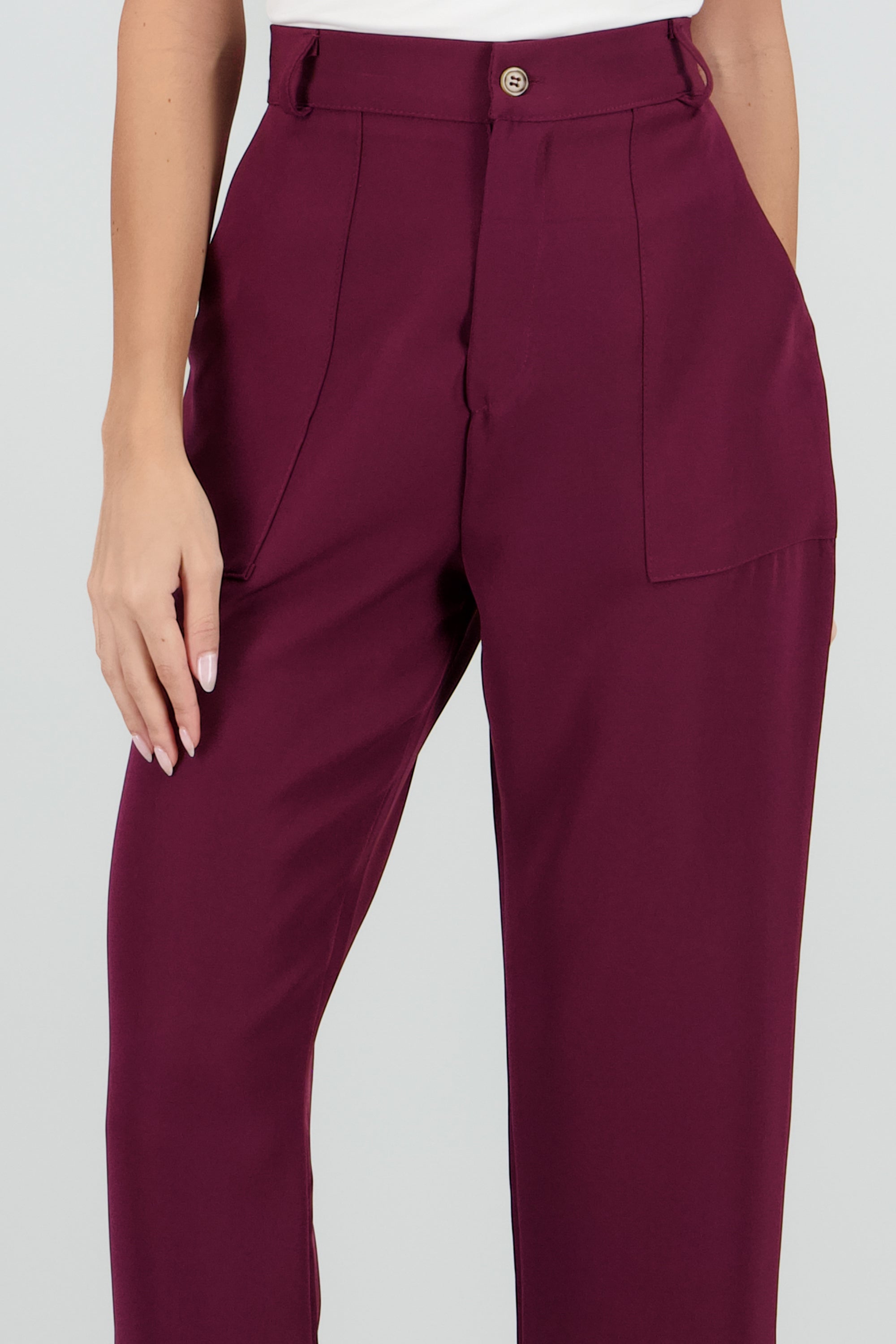 Pantalón Cintura Alta Capri Bolsas CIRUELA