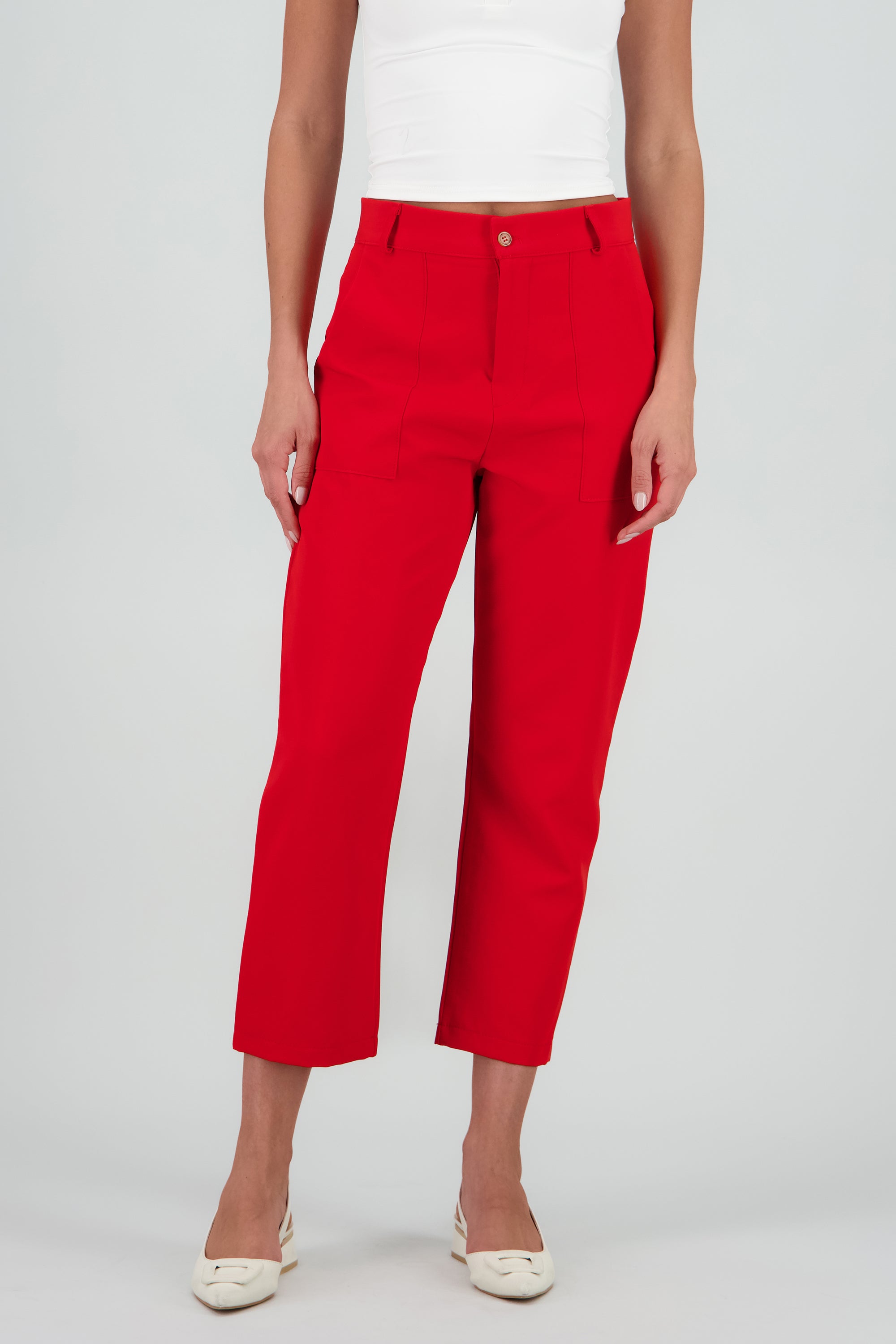 Pantalón Cintura Alta Capri Bolsas ROJO