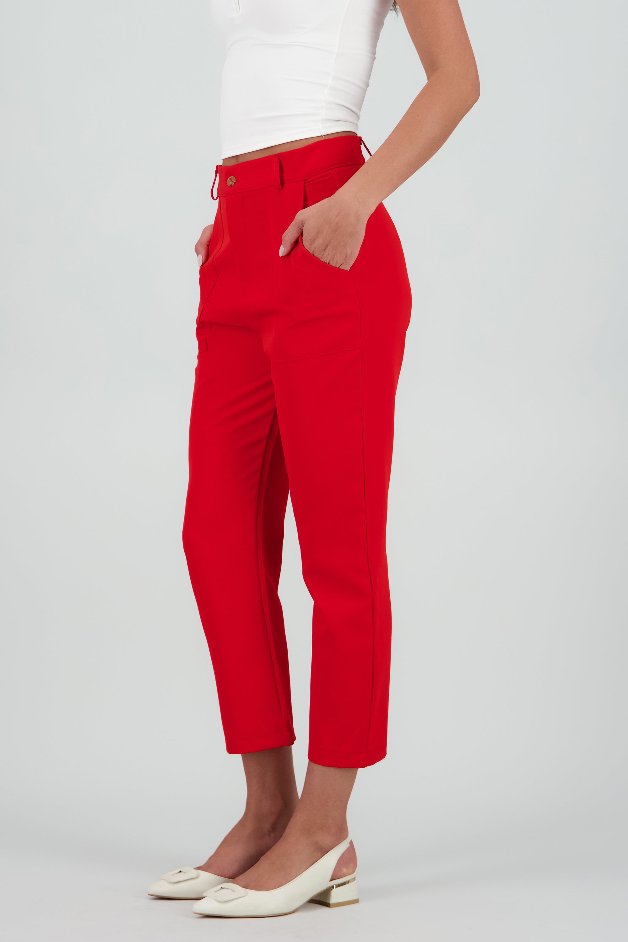 Pantalón Cintura Alta Capri Bolsas ROJO