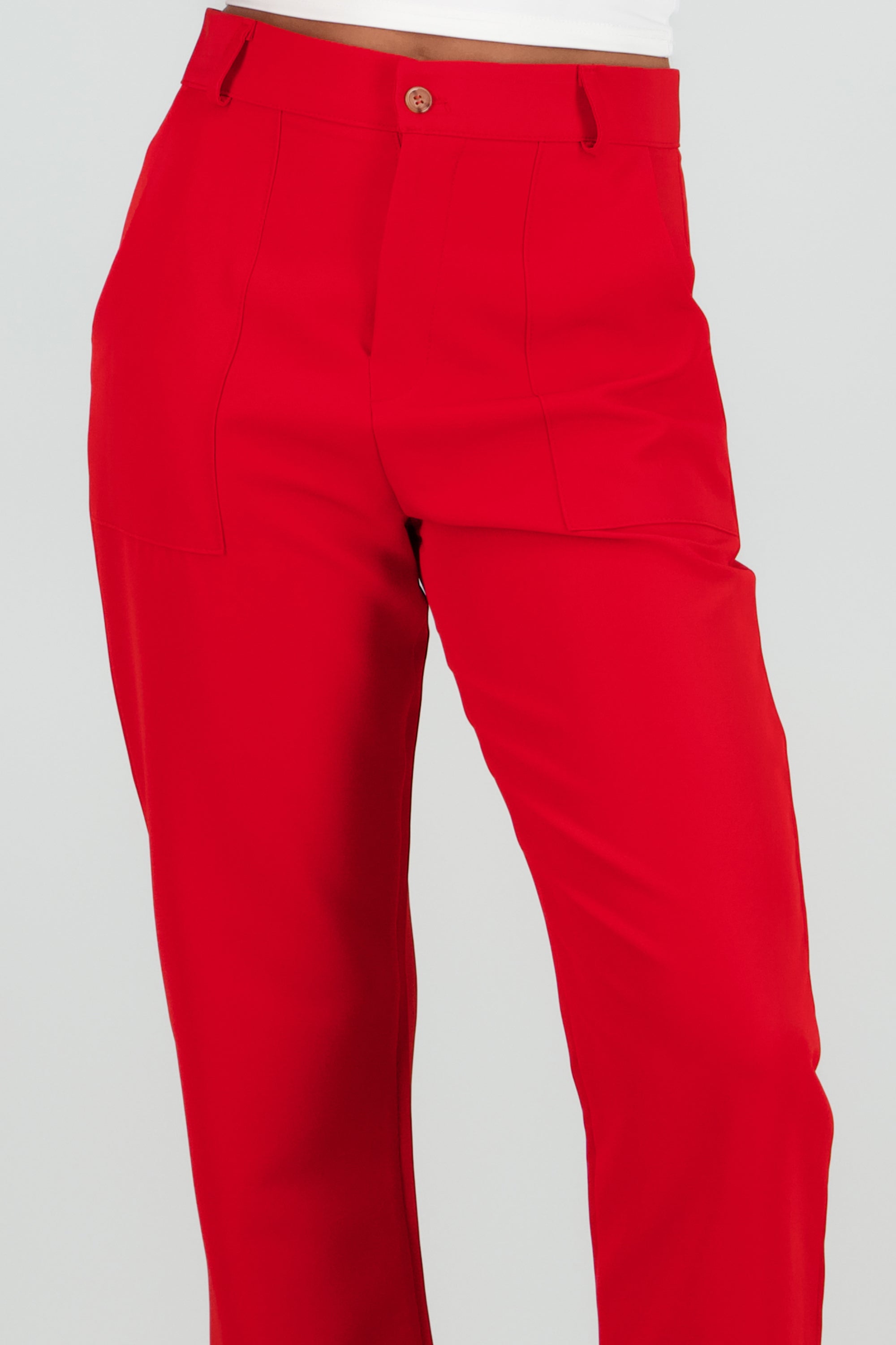 Pantalón Cintura Alta Capri Bolsas ROJO