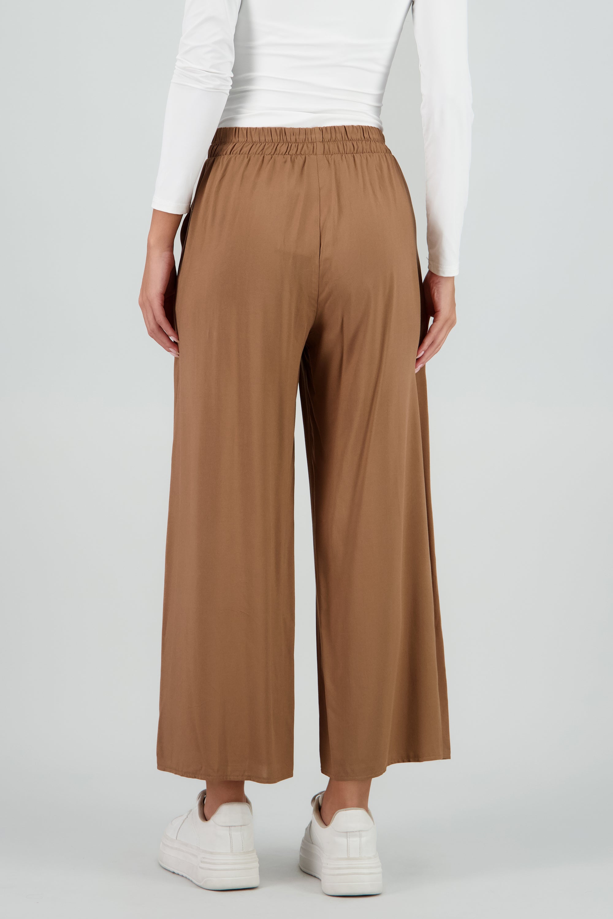 Pantalón Wide Leg Cintura Alta Fruncida CAFE