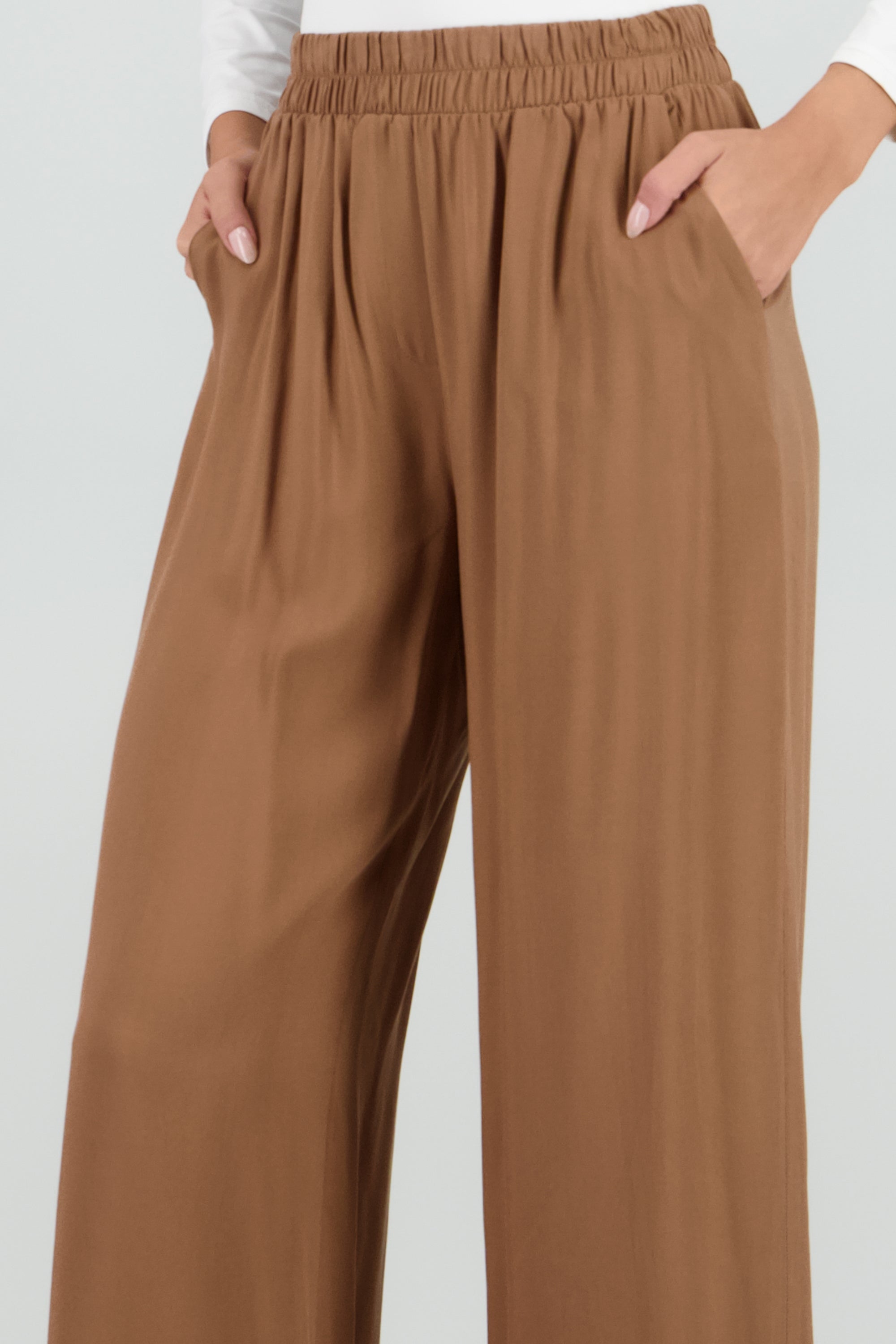 Pantalón Wide Leg Cintura Alta Fruncida CAFE