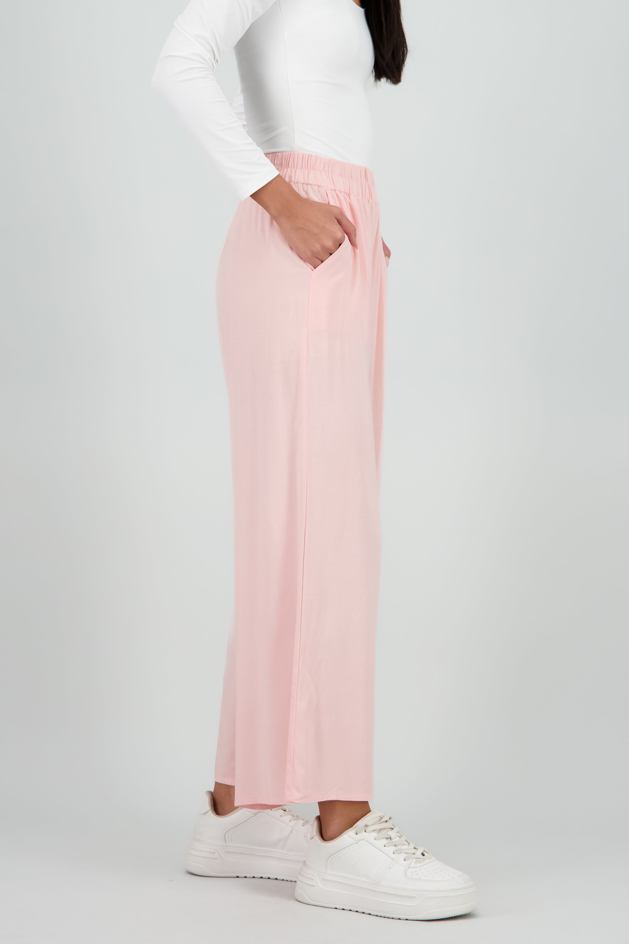 Pantalón Wide Leg Cintura Alta Fruncida ROSA PASTEL