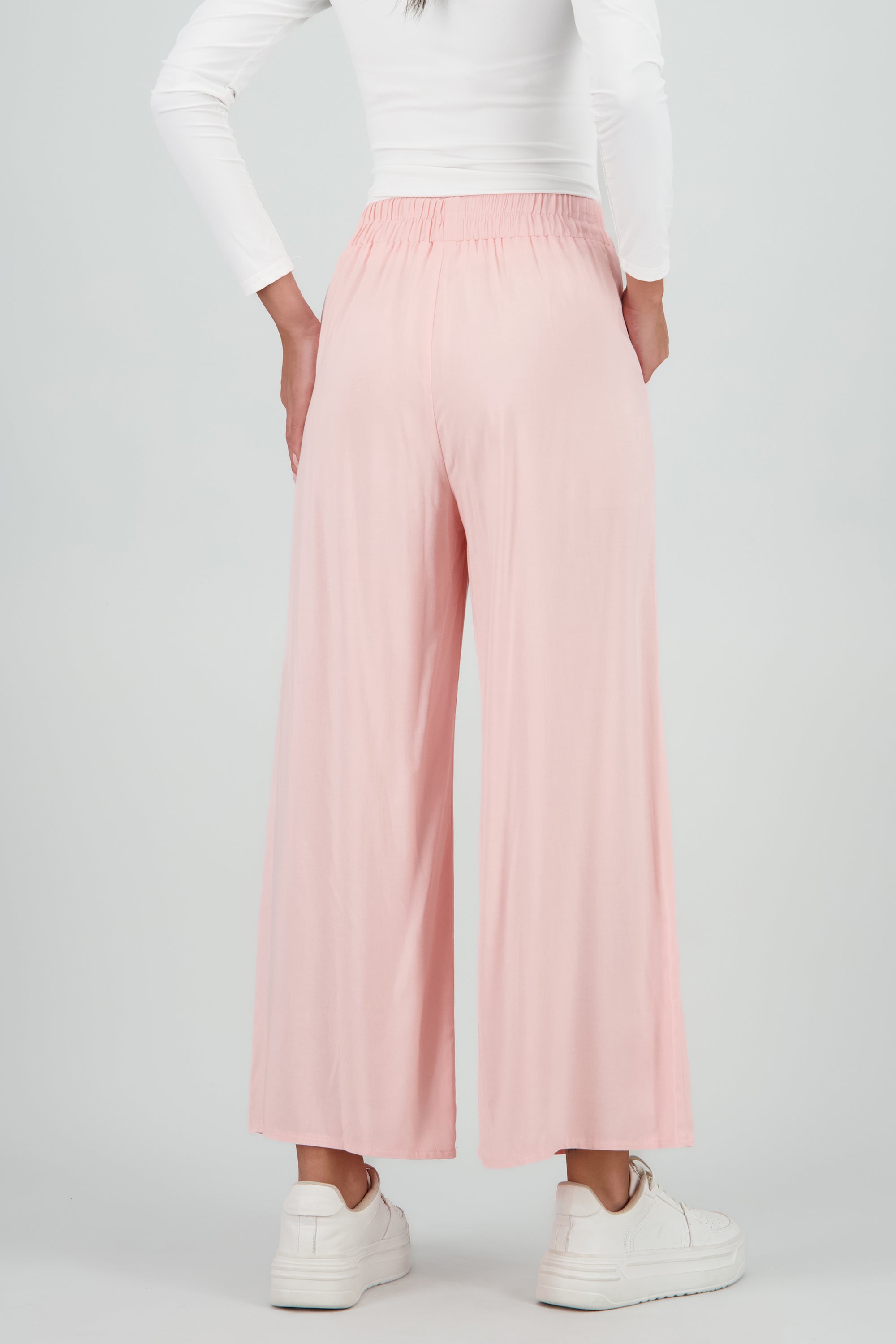 Pantalón Wide Leg Cintura Alta Fruncida ROSA PASTEL